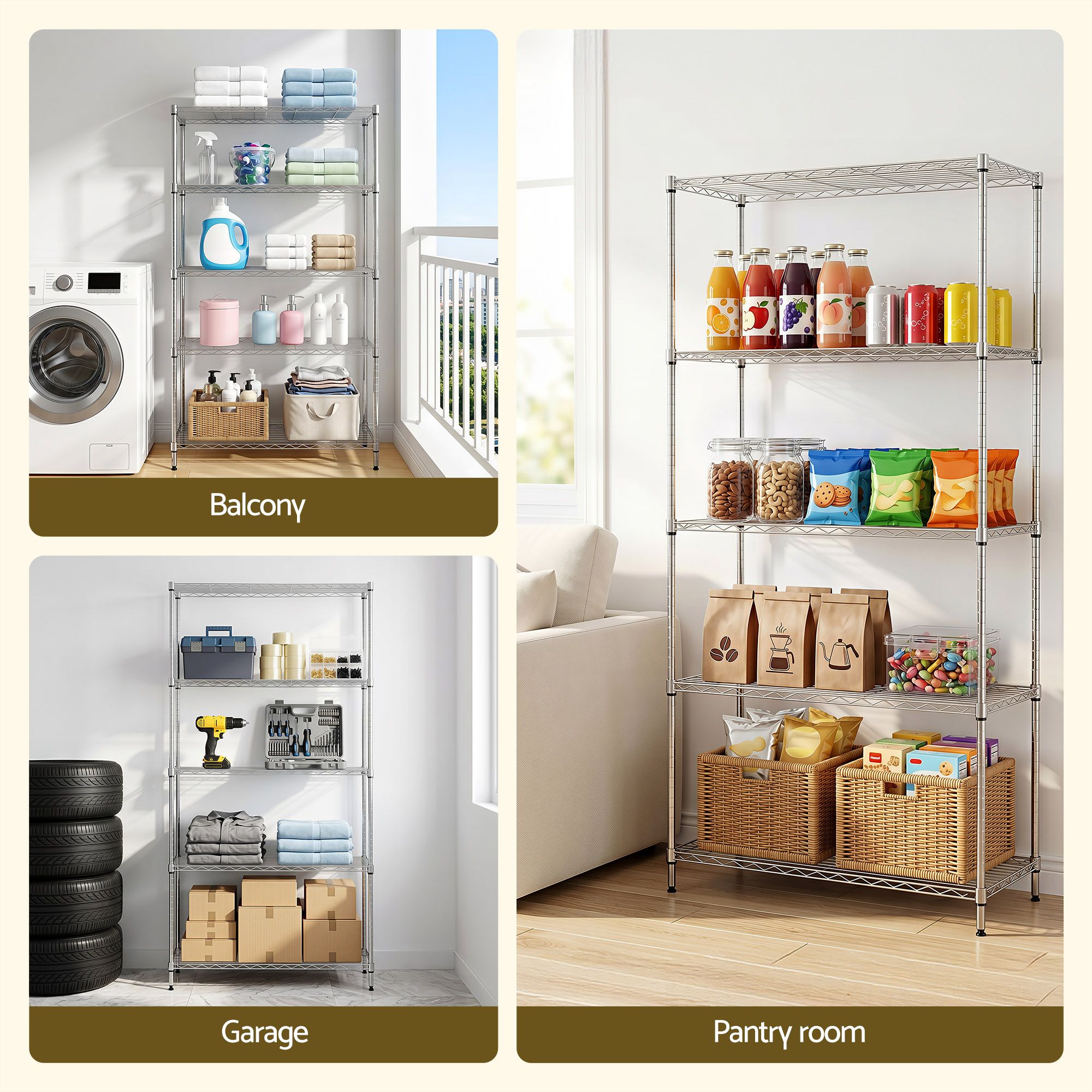 5 - Tier Kitchen Rack Shelf Shelving 90x35x182CM Adjustable Metal Storage Shelves - Home & Garden > Kitchenware > Kitchen Utensils - Rivercity House & Home Co. (ABN 18 642 972 209) - Affordable Modern Furniture Australia