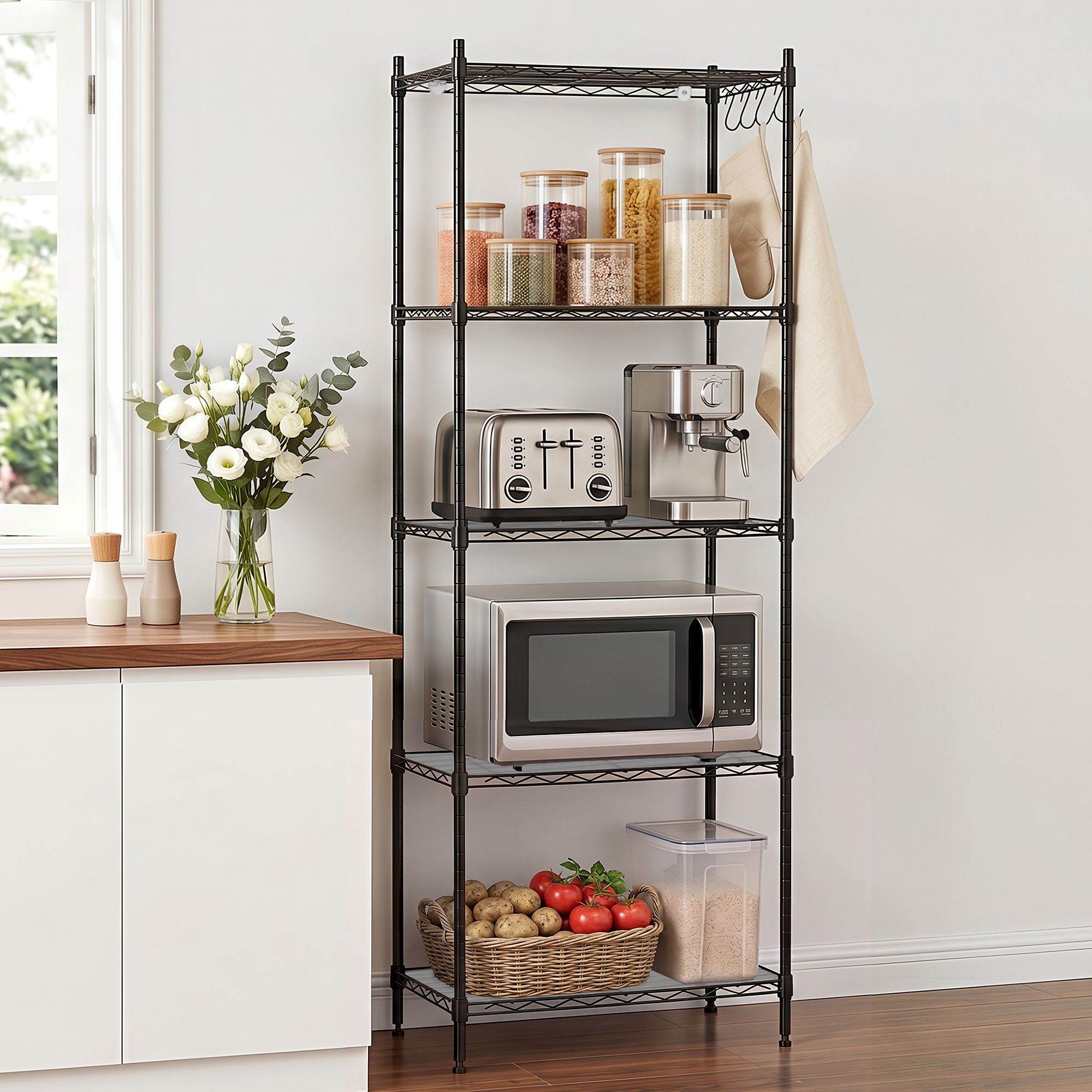 5 - Tier Kitchen Rack Shelf Shelving Unit 55x30x150CM Adjustable Metal Storage Shelves Black - Home & Garden > Kitchenware > Kitchen Utensils - Rivercity House & Home Co. (ABN 18 642 972 209) - Affordable Modern Furniture Australia