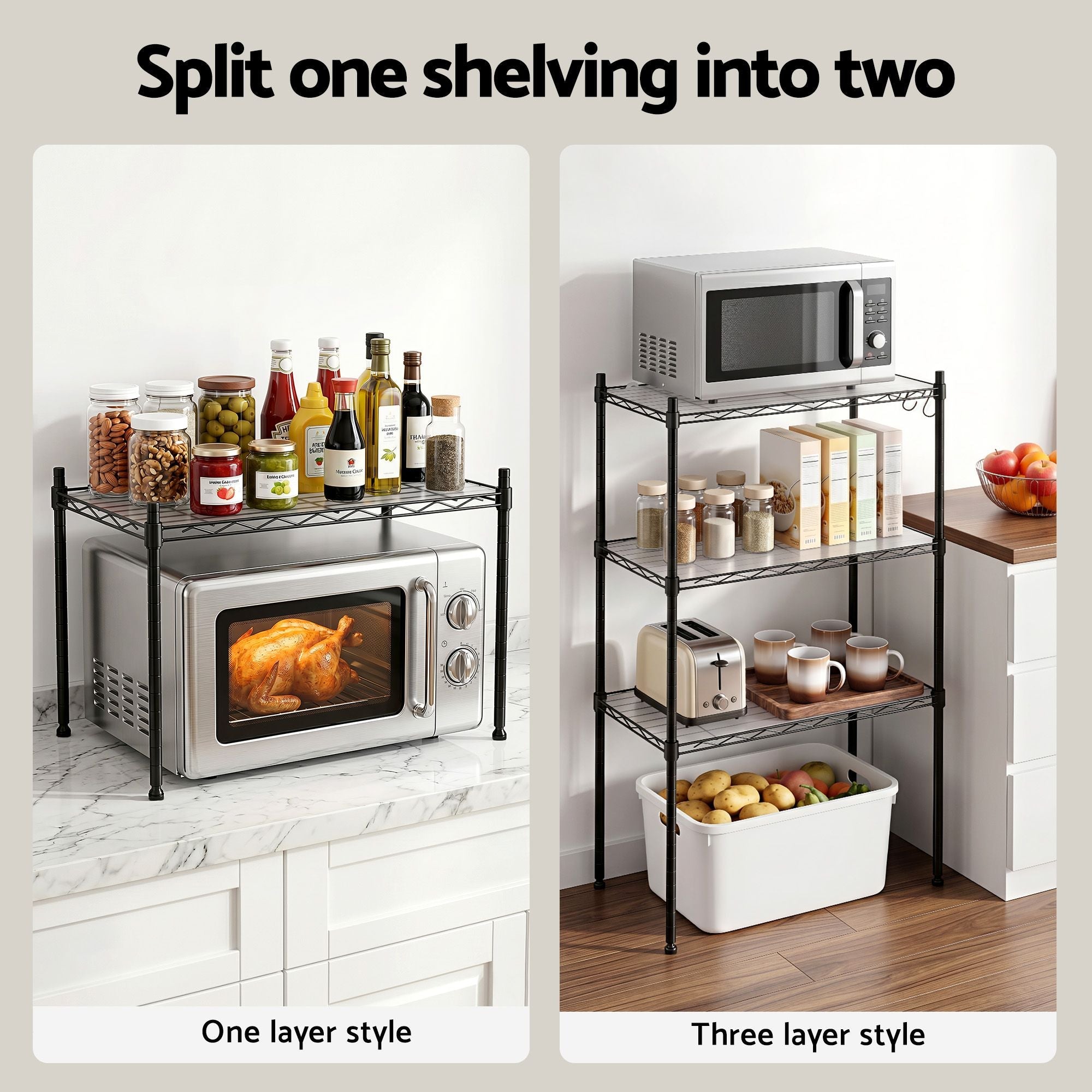 5 - Tier Kitchen Rack Shelf Shelving Unit 55x30x150CM Adjustable Metal Storage Shelves Black - Home & Garden > Kitchenware > Kitchen Utensils - Rivercity House & Home Co. (ABN 18 642 972 209) - Affordable Modern Furniture Australia