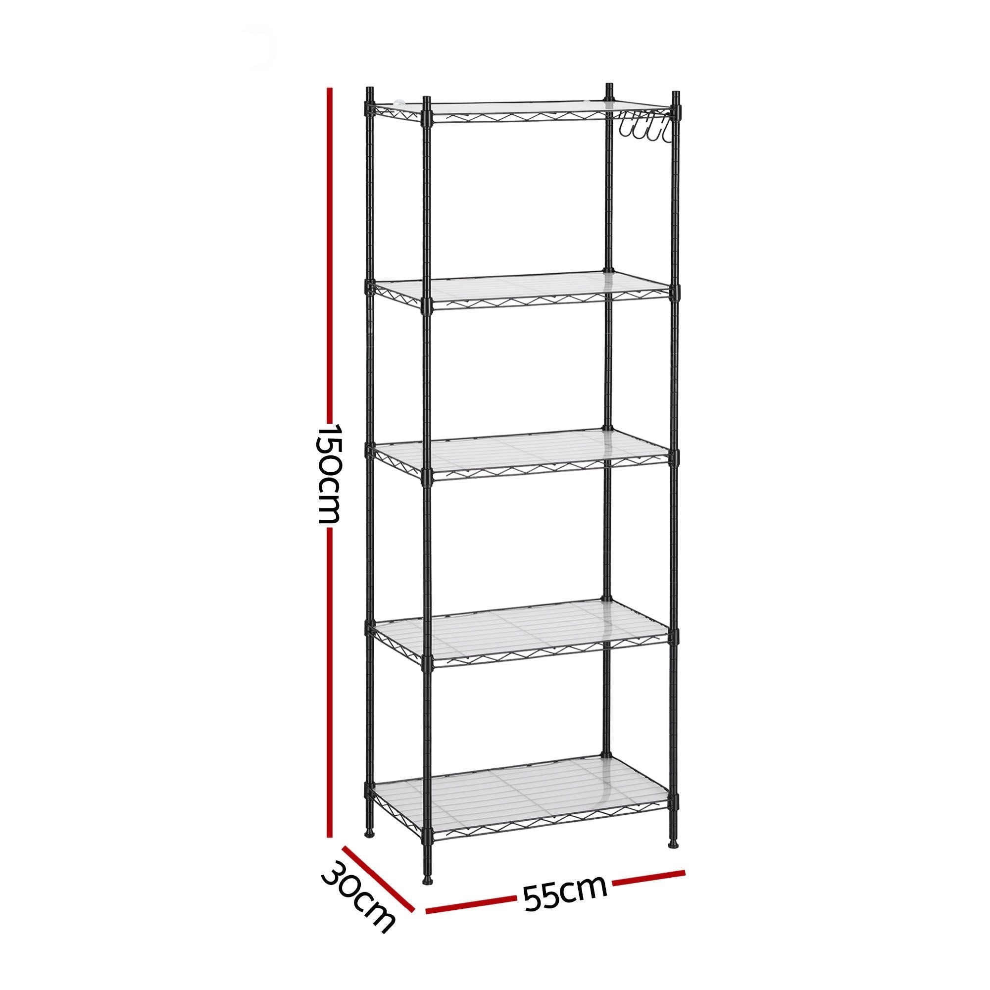 5 - Tier Kitchen Rack Shelf Shelving Unit 55x30x150CM Adjustable Metal Storage Shelves Black - Home & Garden > Kitchenware > Kitchen Utensils - Rivercity House & Home Co. (ABN 18 642 972 209) - Affordable Modern Furniture Australia