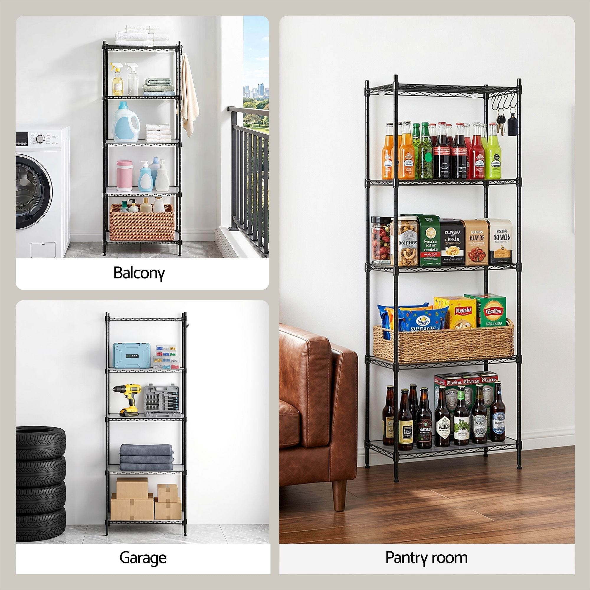 5 - Tier Kitchen Rack Shelf Shelving Unit 55x30x150CM Adjustable Metal Storage Shelves Black - Home & Garden > Kitchenware > Kitchen Utensils - Rivercity House & Home Co. (ABN 18 642 972 209) - Affordable Modern Furniture Australia