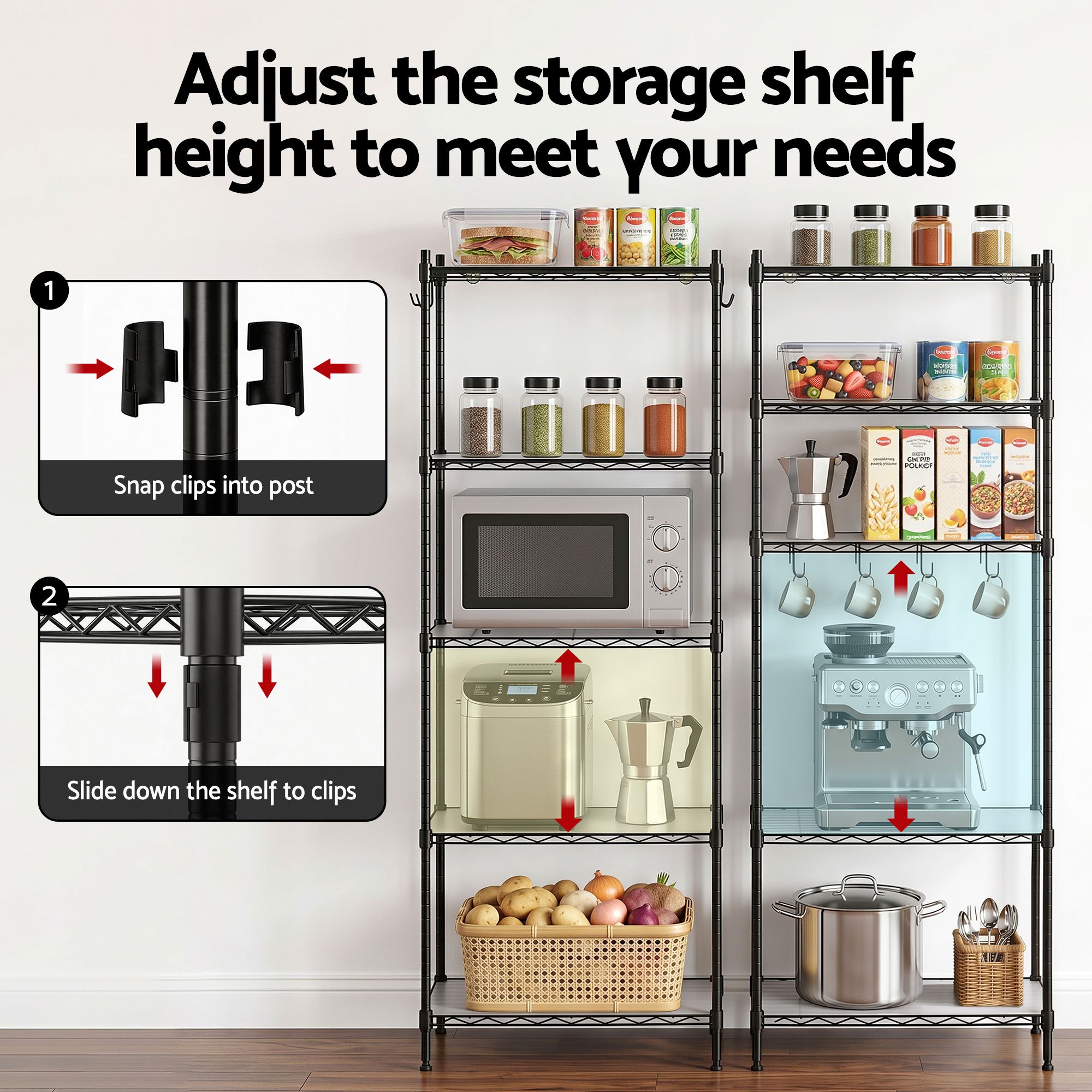 5 - Tier Kitchen Rack Shelf Shelving Unit 55x30x150CM Adjustable Metal Storage Shelves Black - Home & Garden > Kitchenware > Kitchen Utensils - Rivercity House & Home Co. (ABN 18 642 972 209) - Affordable Modern Furniture Australia