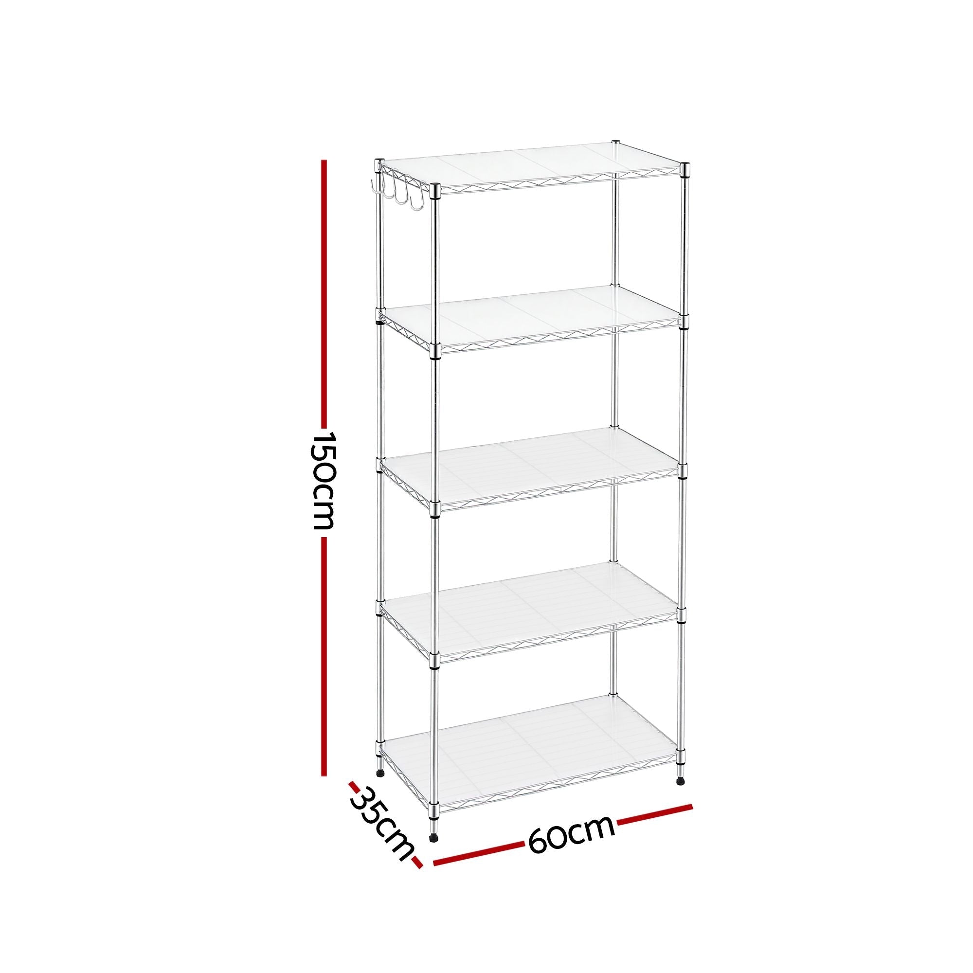 5 - Tier Kitchen Rack Shelf Shelving Unit 60x35x150CM Adjustable Metal Storage Shelves Silver - Home & Garden > Kitchenware > Kitchen Utensils - Rivercity House & Home Co. (ABN 18 642 972 209) - Affordable Modern Furniture Australia