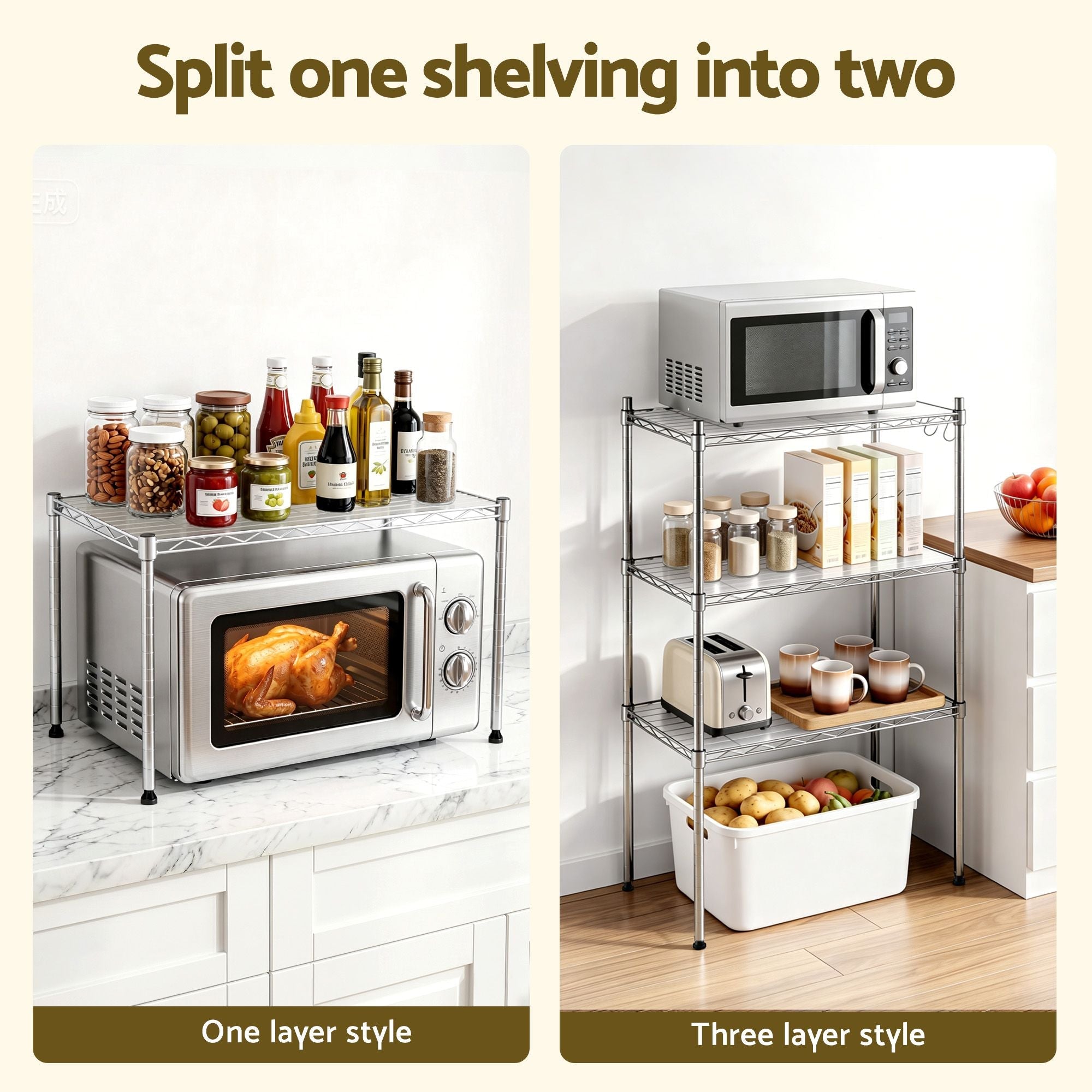 5 - Tier Kitchen Rack Shelf Shelving Unit 60x35x150CM Adjustable Metal Storage Shelves Silver - Home & Garden > Kitchenware > Kitchen Utensils - Rivercity House & Home Co. (ABN 18 642 972 209) - Affordable Modern Furniture Australia