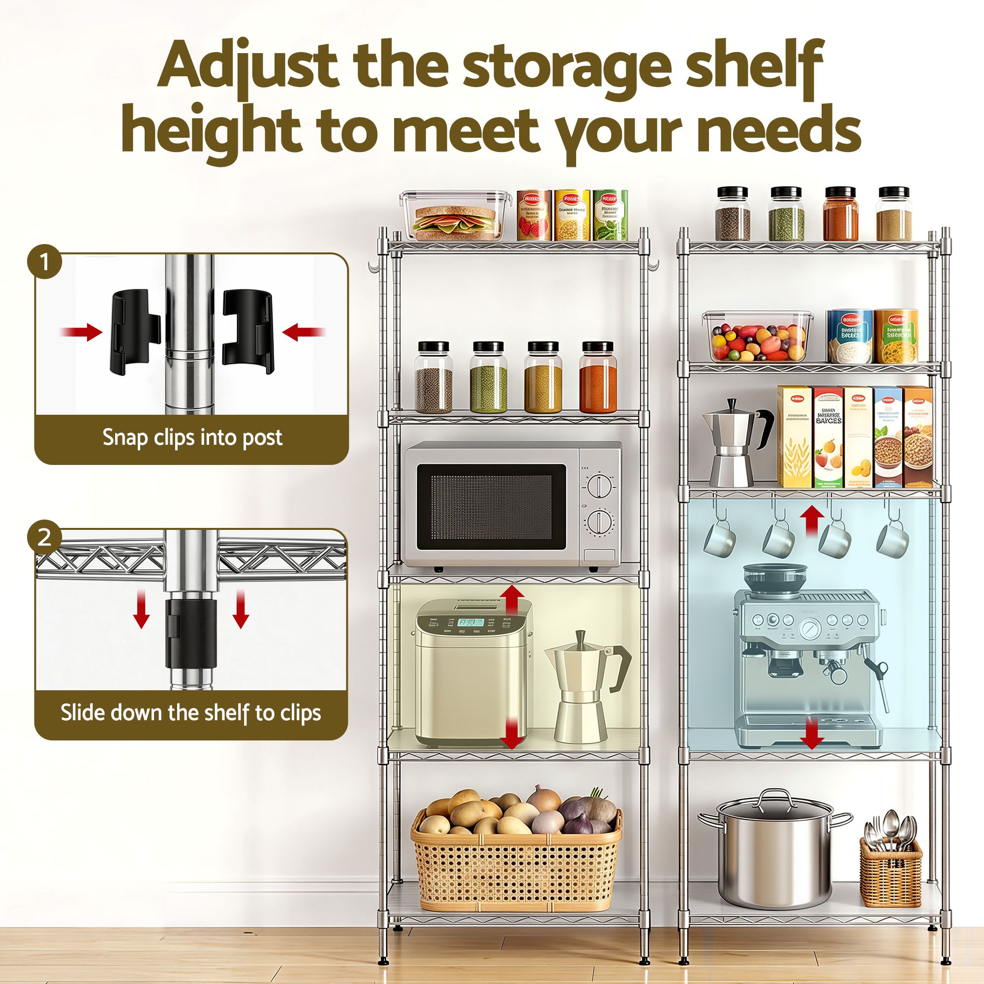 5 - Tier Kitchen Rack Shelf Shelving Unit 60x35x150CM Adjustable Metal Storage Shelves Silver - Home & Garden > Kitchenware > Kitchen Utensils - Rivercity House & Home Co. (ABN 18 642 972 209) - Affordable Modern Furniture Australia