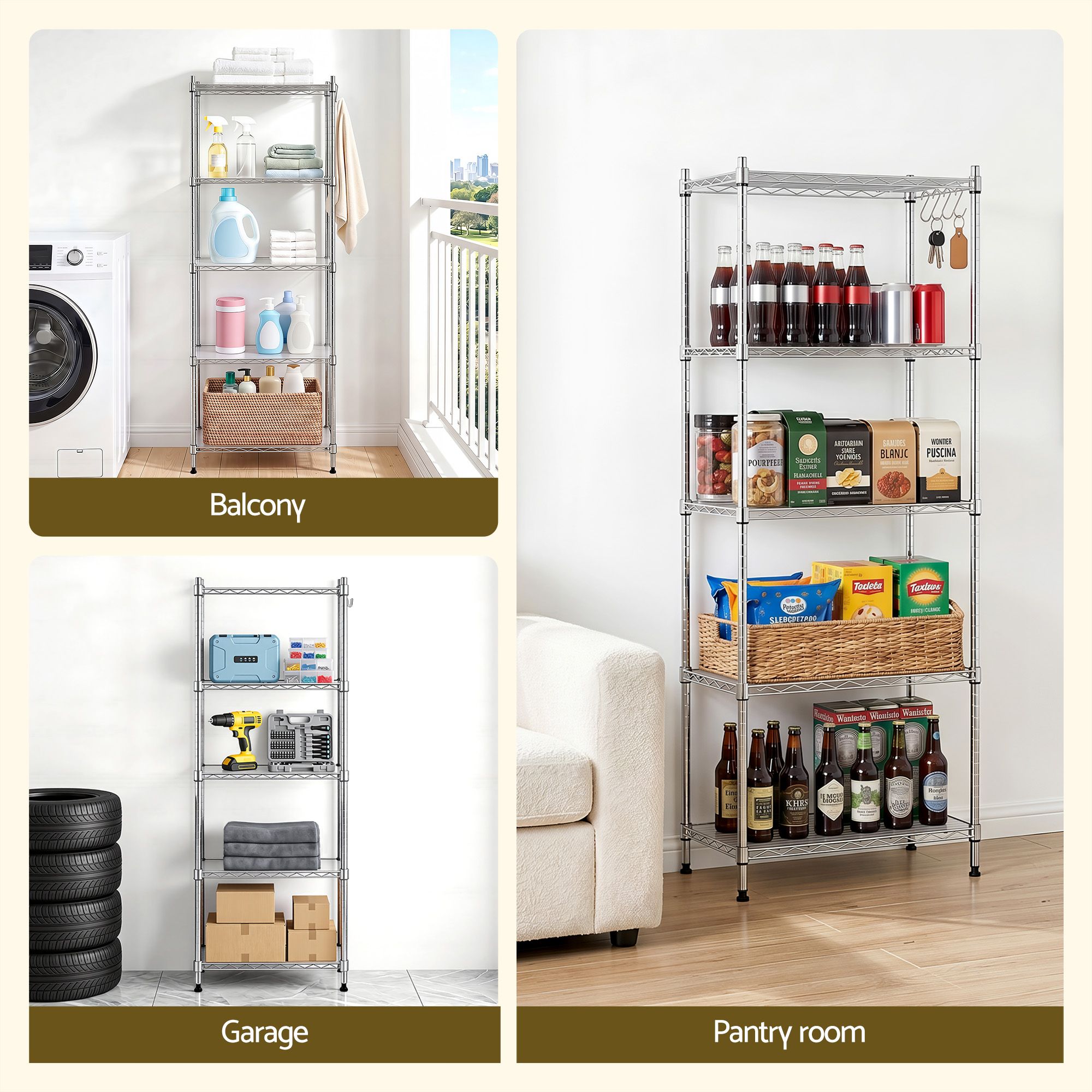 5 - Tier Kitchen Rack Shelf Shelving Unit 60x35x150CM Adjustable Metal Storage Shelves Silver - Home & Garden > Kitchenware > Kitchen Utensils - Rivercity House & Home Co. (ABN 18 642 972 209) - Affordable Modern Furniture Australia