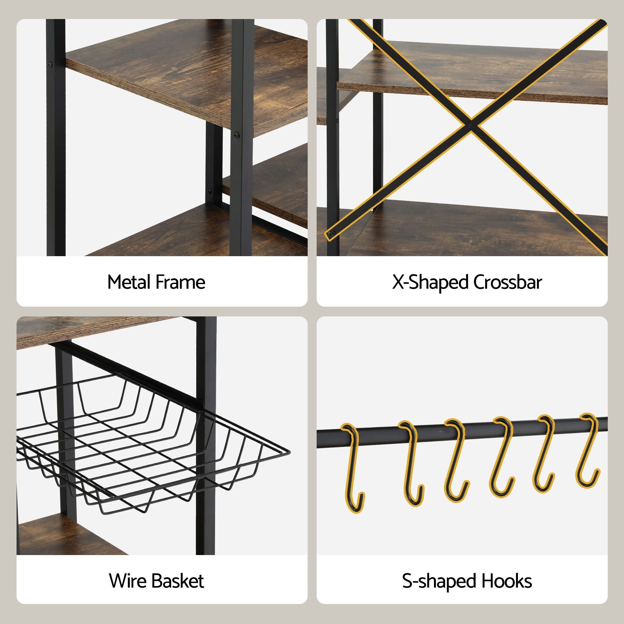 5 - Tier Kitchen Rack with Power Outlets 90CMX153CM Microwave Storage Shelf - Home & Garden > Kitchenware > Kitchen Utensils - Rivercity House & Home Co. (ABN 18 642 972 209) - Affordable Modern Furniture Australia