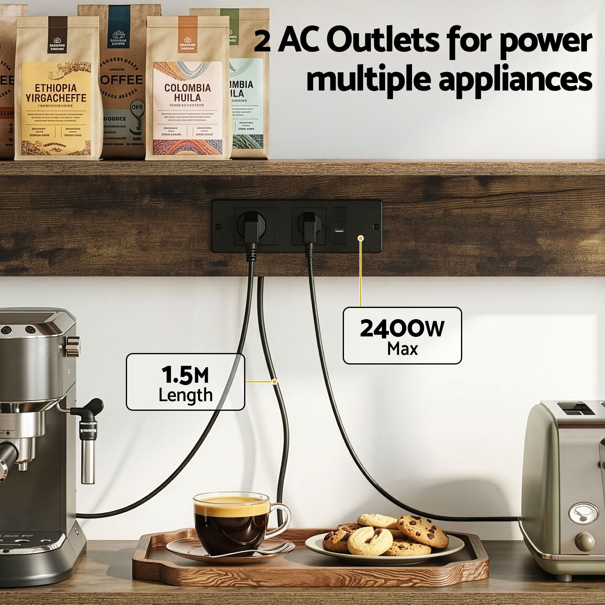 5 - Tier Kitchen Rack with Power Outlets 90CMX153CM Microwave Storage Shelf - Home & Garden > Kitchenware > Kitchen Utensils - Rivercity House & Home Co. (ABN 18 642 972 209) - Affordable Modern Furniture Australia