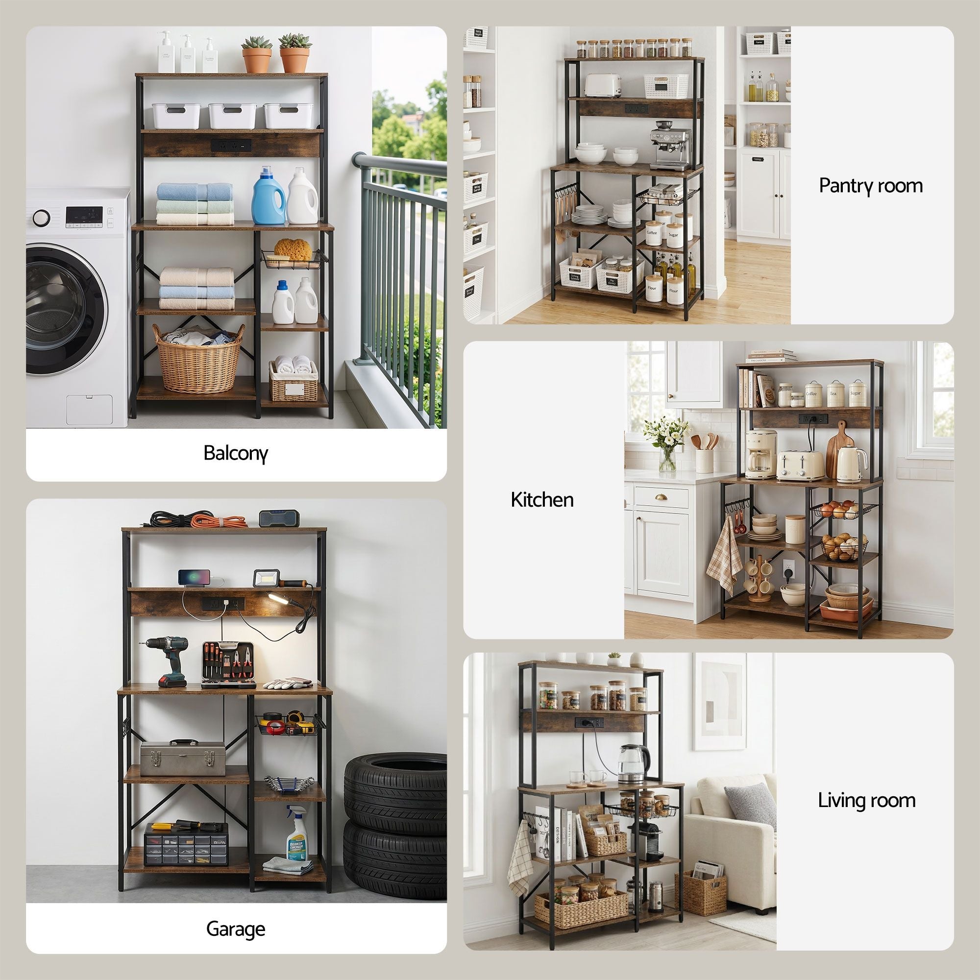5 - Tier Kitchen Rack with Power Outlets 90CMX153CM Microwave Storage Shelf - Home & Garden > Kitchenware > Kitchen Utensils - Rivercity House & Home Co. (ABN 18 642 972 209) - Affordable Modern Furniture Australia