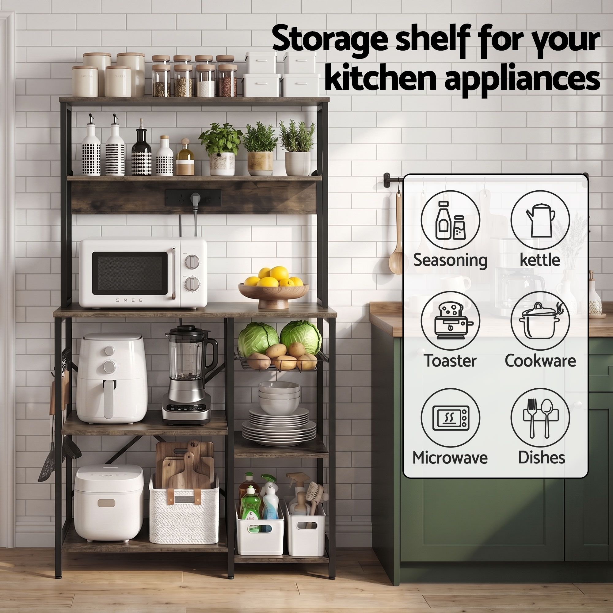 5 - Tier Kitchen Rack with Power Outlets 90CMX153CM Microwave Storage Shelf - Home & Garden > Kitchenware > Kitchen Utensils - Rivercity House & Home Co. (ABN 18 642 972 209) - Affordable Modern Furniture Australia