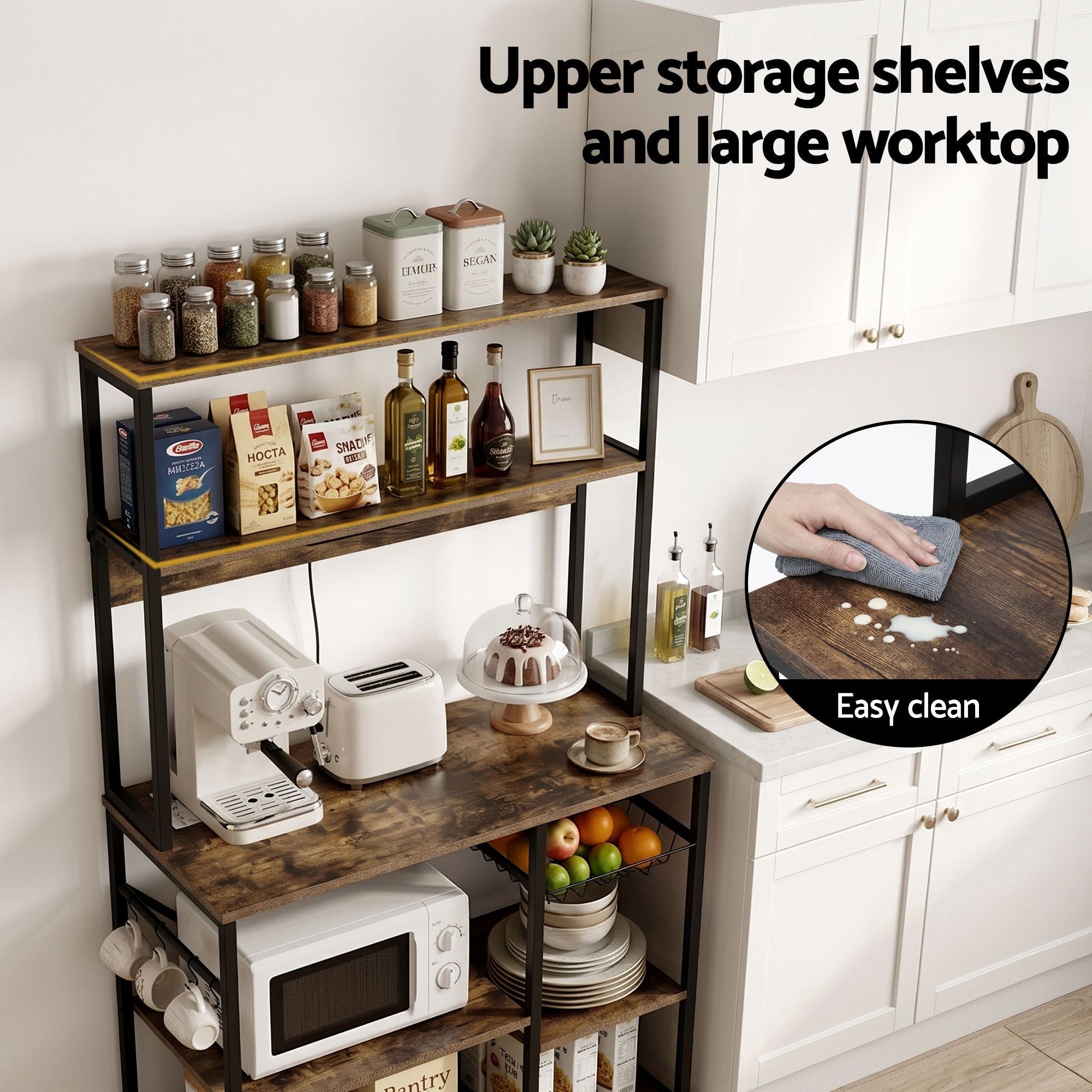5 - Tier Kitchen Rack with Power Outlets 90CMX153CM Microwave Storage Shelf - Home & Garden > Kitchenware > Kitchen Utensils - Rivercity House & Home Co. (ABN 18 642 972 209) - Affordable Modern Furniture Australia
