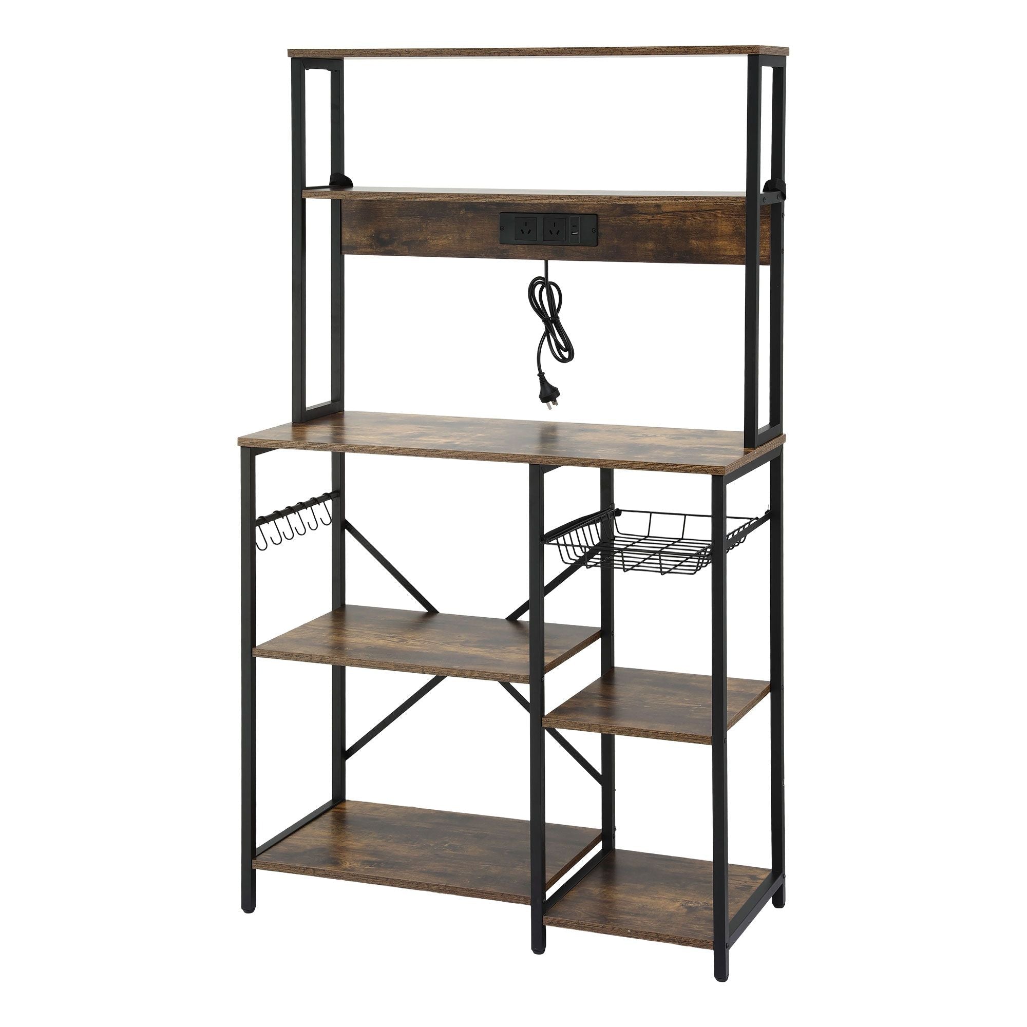 5 - Tier Kitchen Rack with Power Outlets 90CMX153CM Microwave Storage Shelf - Home & Garden > Kitchenware > Kitchen Utensils - Rivercity House & Home Co. (ABN 18 642 972 209) - Affordable Modern Furniture Australia