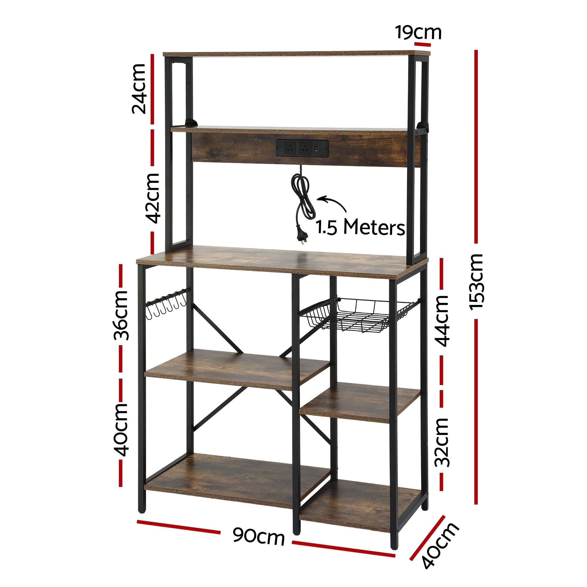 5 - Tier Kitchen Rack with Power Outlets 90CMX153CM Microwave Storage Shelf - Home & Garden > Kitchenware > Kitchen Utensils - Rivercity House & Home Co. (ABN 18 642 972 209) - Affordable Modern Furniture Australia
