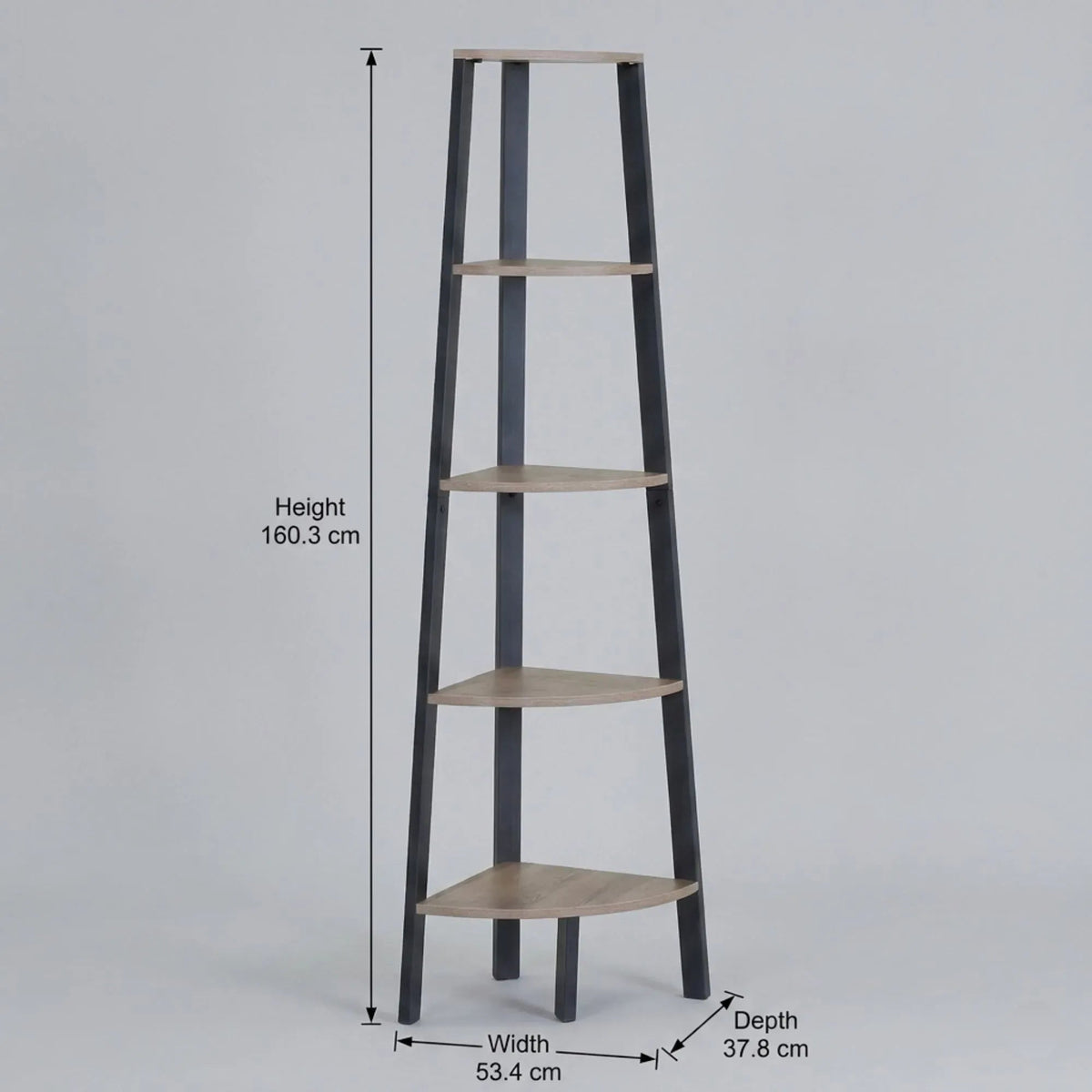 5 Tier Ladder Corner Shelf with Metal Frame - Brown Rustic - Furniture > Living Room > Bookcases & Shelves - Rivercity House & Home Co. (ABN 18 642 972 209) - Affordable Modern Furniture Australia