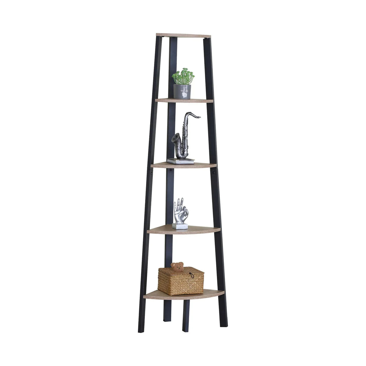 5 Tier Ladder Corner Shelf with Metal Frame - Brown Rustic - Furniture > Living Room > Bookcases & Shelves - Rivercity House & Home Co. (ABN 18 642 972 209) - Affordable Modern Furniture Australia