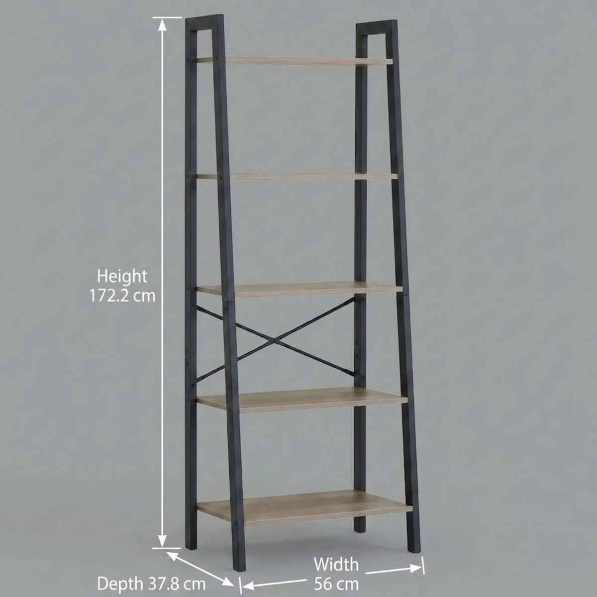 5 Tier Ladder Shelf Wood and Steel Display Bookcase - Brown Rustic - Furniture > Living Room > Bookcases & Shelves - Rivercity House & Home Co. (ABN 18 642 972 209) - Affordable Modern Furniture Australia