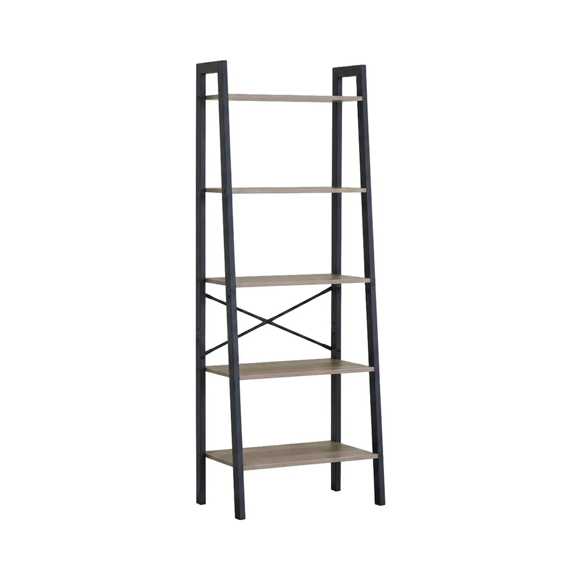 5 Tier Ladder Shelf Wood and Steel Display Bookcase - Brown Rustic - Furniture > Living Room > Bookcases & Shelves - Rivercity House & Home Co. (ABN 18 642 972 209) - Affordable Modern Furniture Australia