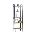 5 Tier Ladder Shelf Wood and Steel Display Bookcase - Brown Rustic