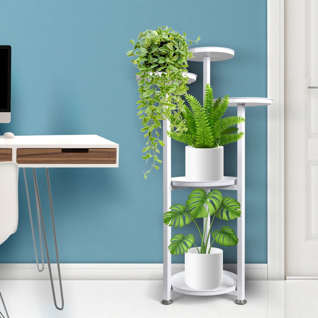 5 Tier Medium Metal Plant Stand for Indoor Outdoor - White - Rivercity House & Home Co. (ABN 18 642 972 209) - Affordable Modern Furniture Australia