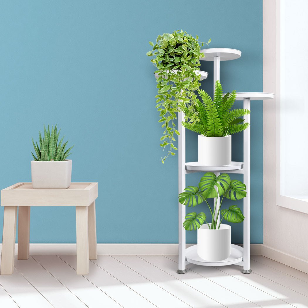 5 Tier Medium Metal Plant Stand for Indoor Outdoor - White - Rivercity House & Home Co. (ABN 18 642 972 209) - Affordable Modern Furniture Australia