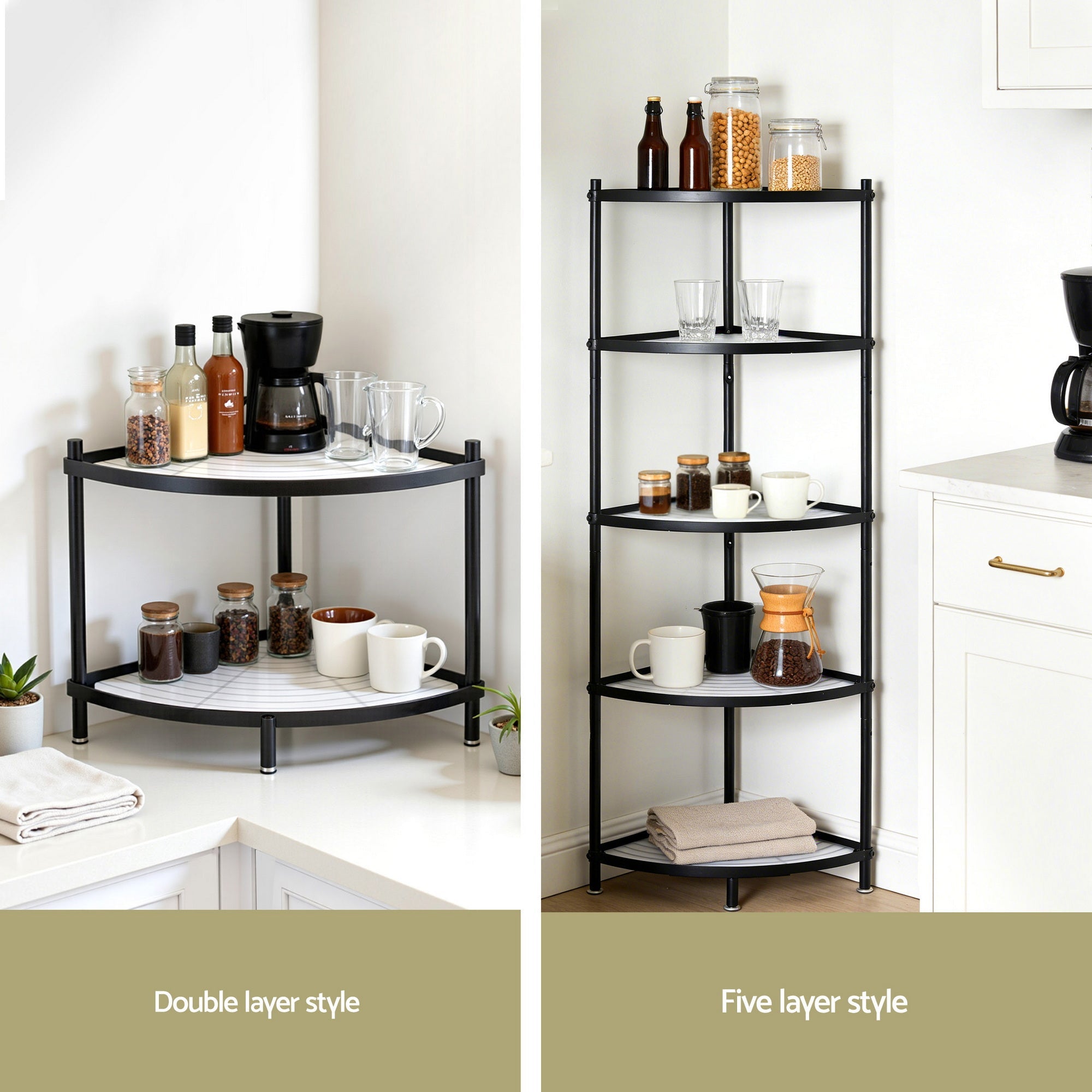 5 - Tier Metal Kitchen Corner Shelf Rack Stand Storage Shelves - Black - Appliances > Kitchen Appliances > Kitchen Appliance Accessories - Rivercity House & Home Co. (ABN 18 642 972 209) - Affordable Modern Furniture Australia