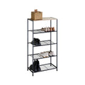 5 Tier Metal Mesh Shoe Rack with MDF Top Shelf - Rustic Brown