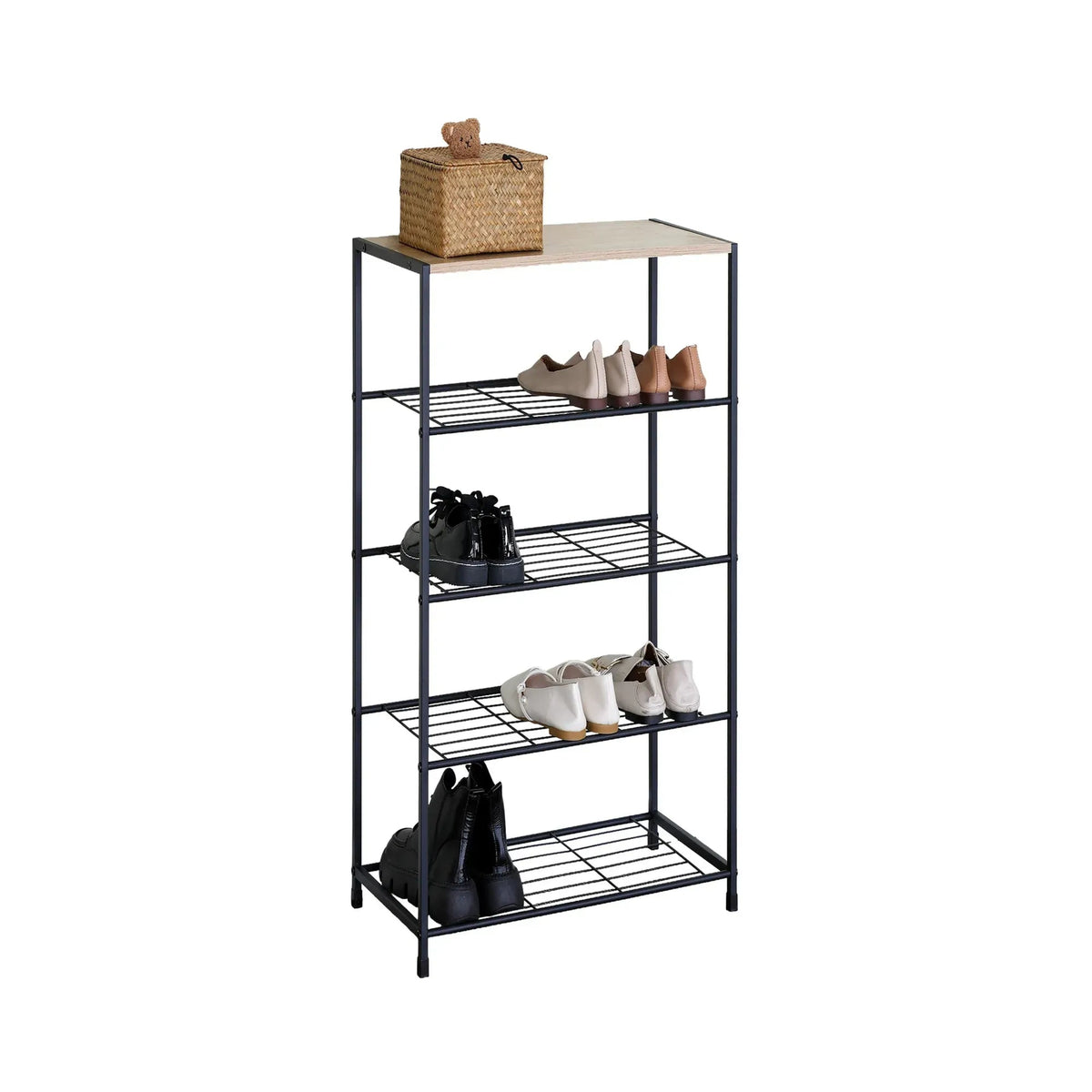 5 Tier Metal Mesh Shoe Rack with MDF Top Shelf - Rustic Brown - Furniture > Living Room > Shoe Storage - Rivercity House & Home Co. (ABN 18 642 972 209) - Affordable Modern Furniture Australia