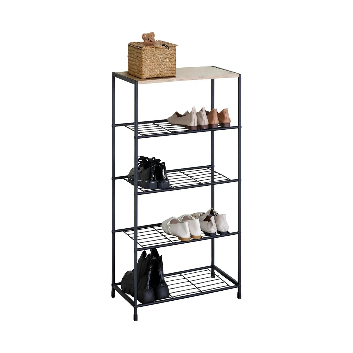 5 Tier Metal Mesh Shoe Rack with MDF Top Shelf - Rustic Brown - Furniture > Living Room > Shoe Storage - Rivercity House & Home Co. (ABN 18 642 972 209) - Affordable Modern Furniture Australia