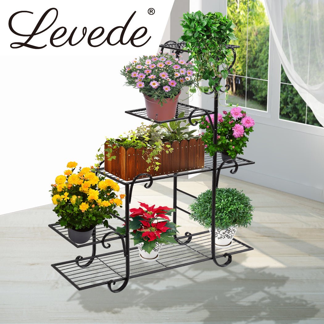 5 Tier Metal Plant Stand for Indoor and Outdoor Use - Black - Rivercity House & Home Co. (ABN 18 642 972 209) - Affordable Modern Furniture Australia