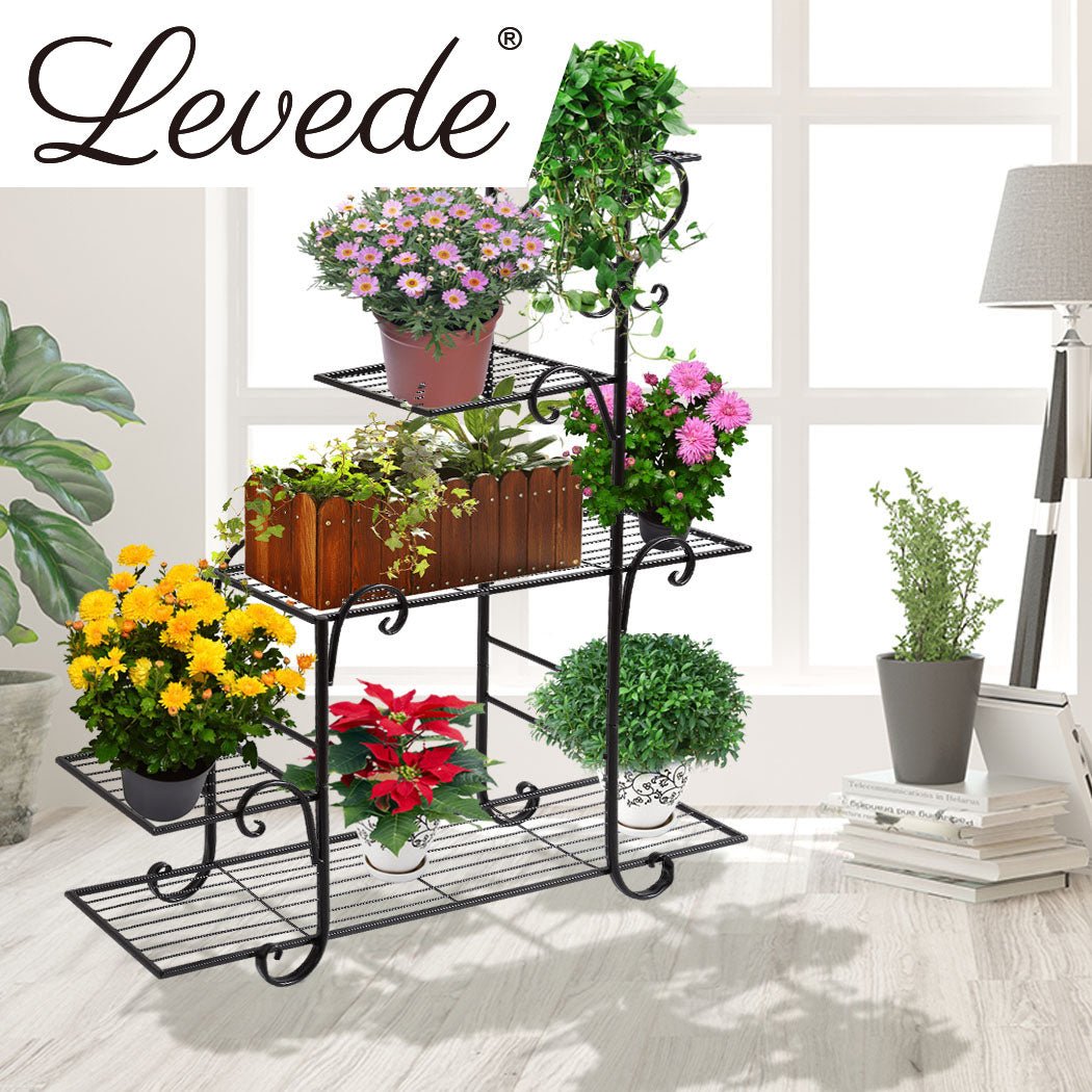 5 Tier Metal Plant Stand for Indoor and Outdoor Use - Black - Rivercity House & Home Co. (ABN 18 642 972 209) - Affordable Modern Furniture Australia