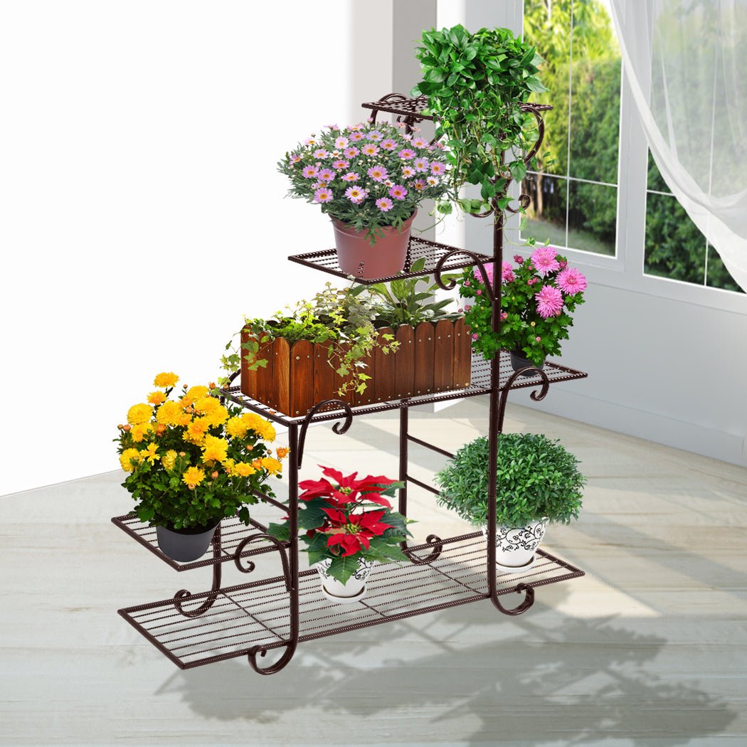 5 Tier Metal Plant Stand for Indoor Outdoor Use - Bronze - Rivercity House & Home Co. (ABN 18 642 972 209) - Affordable Modern Furniture Australia