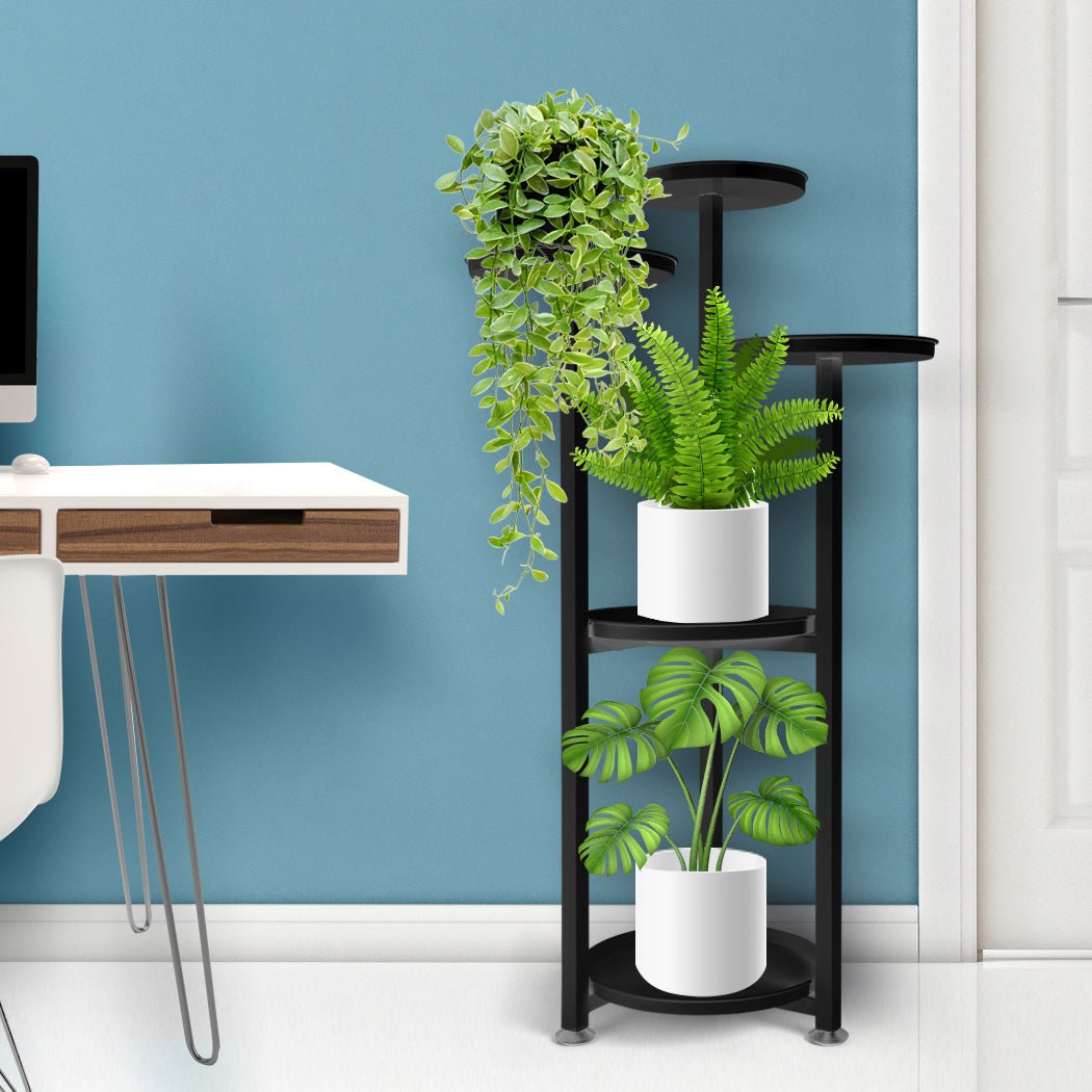 5 Tier Metal Plant Stand for Indoor Outdoor Use Medium - Black - Rivercity House & Home Co. (ABN 18 642 972 209) - Affordable Modern Furniture Australia