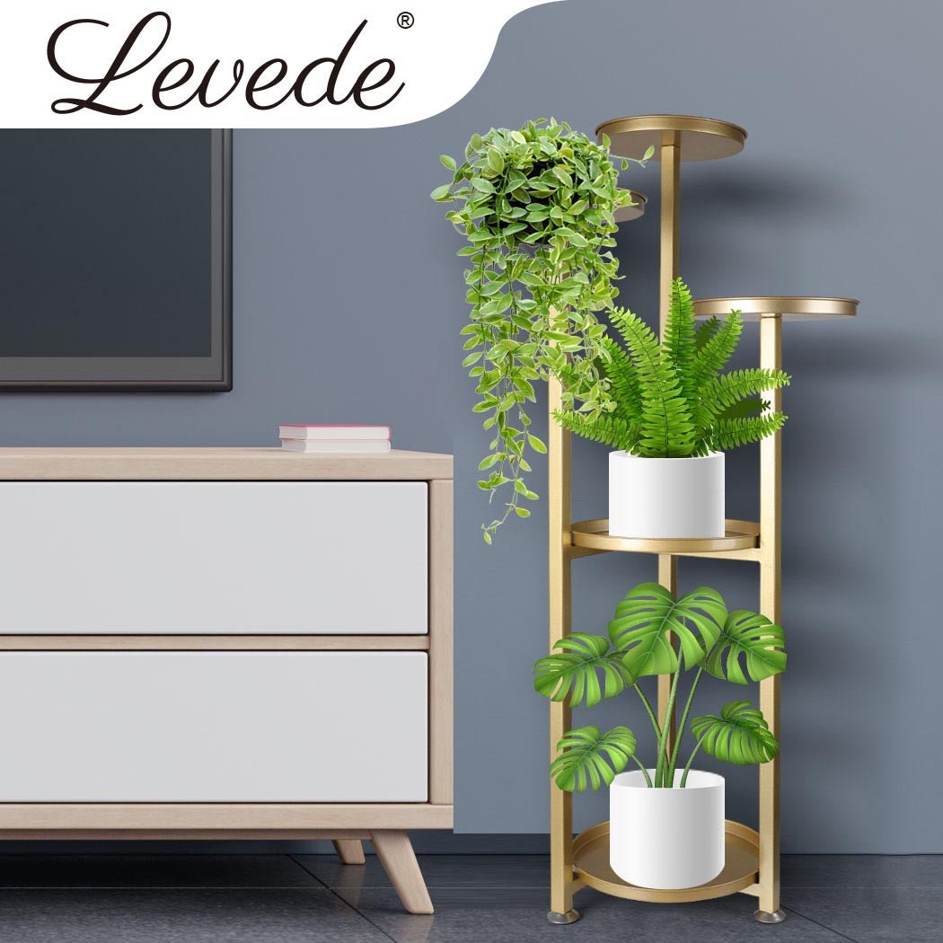 5 Tier Metal Plant Stand for Indoor Outdoor Use Medium - Gold - Rivercity House & Home Co. (ABN 18 642 972 209) - Affordable Modern Furniture Australia