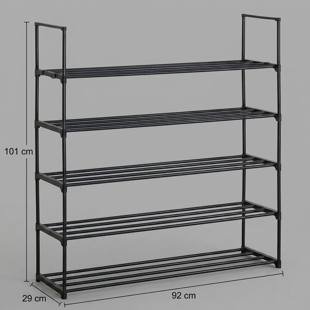 5 Tier Metal Shoe Rack Free Standing Organiser Basic Steel - Black - Furniture > Living Room > Shoe Storage - Rivercity House & Home Co. (ABN 18 642 972 209) - Affordable Modern Furniture Australia