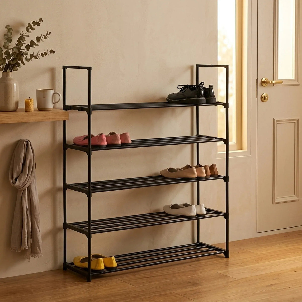 5 Tier Metal Shoe Rack Free Standing Organiser Basic Steel - Black - Furniture > Living Room > Shoe Storage - Rivercity House & Home Co. (ABN 18 642 972 209) - Affordable Modern Furniture Australia