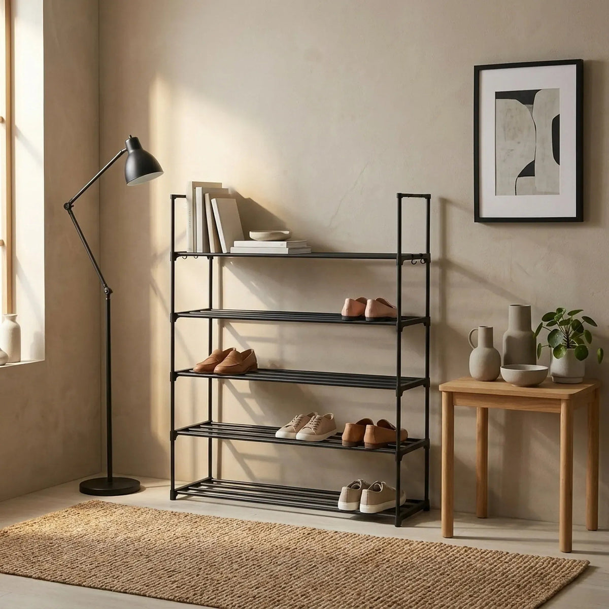 5 Tier Metal Shoe Rack Free Standing Organiser Basic Steel - Black - Furniture > Living Room > Shoe Storage - Rivercity House & Home Co. (ABN 18 642 972 209) - Affordable Modern Furniture Australia