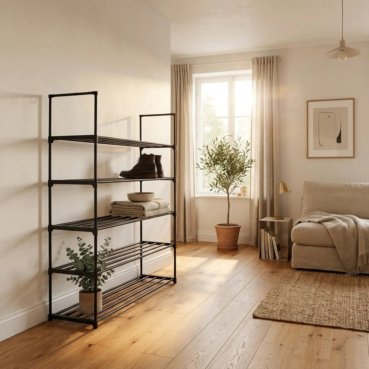 5 Tier Metal Shoe Rack Free Standing Organiser Basic Steel - Black - Furniture > Living Room > Shoe Storage - Rivercity House & Home Co. (ABN 18 642 972 209) - Affordable Modern Furniture Australia