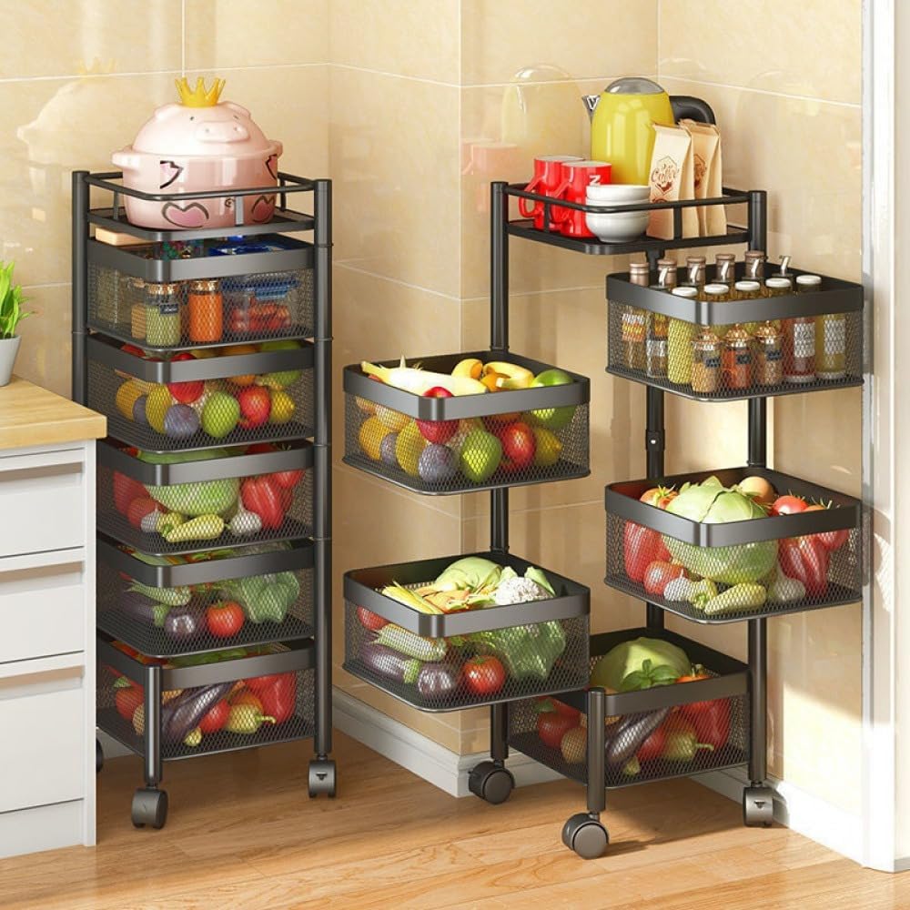 5 - Tier Rolling Metal Vegetable and Fruit Basket Cart Stand for Kitchen & Storage - Black - Home & Garden > Kitchenware > Food Storage - Rivercity House & Home Co. (ABN 18 642 972 209) - Affordable Modern Furniture Australia