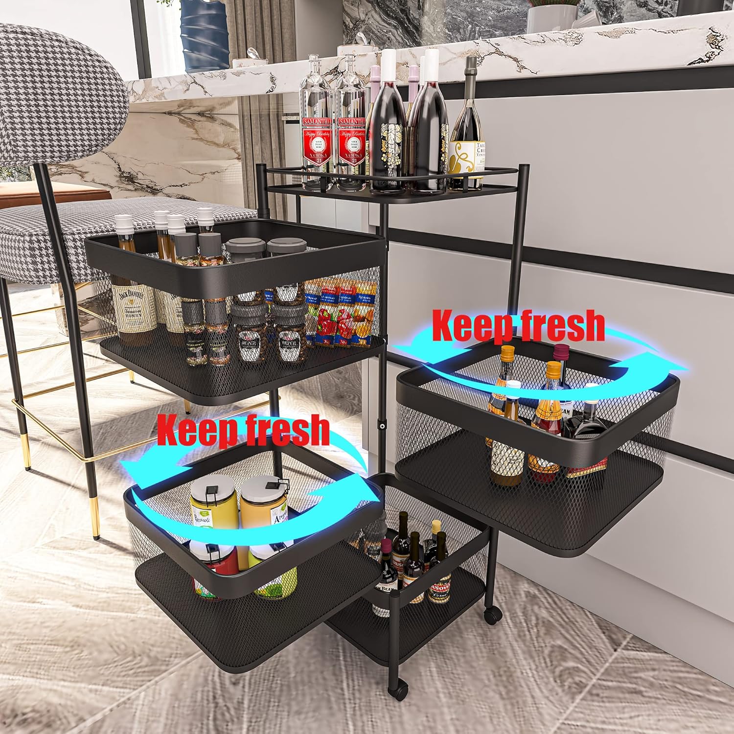 5 - Tier Rolling Metal Vegetable and Fruit Basket Cart Stand for Kitchen & Storage - Black - Home & Garden > Kitchenware > Food Storage - Rivercity House & Home Co. (ABN 18 642 972 209) - Affordable Modern Furniture Australia