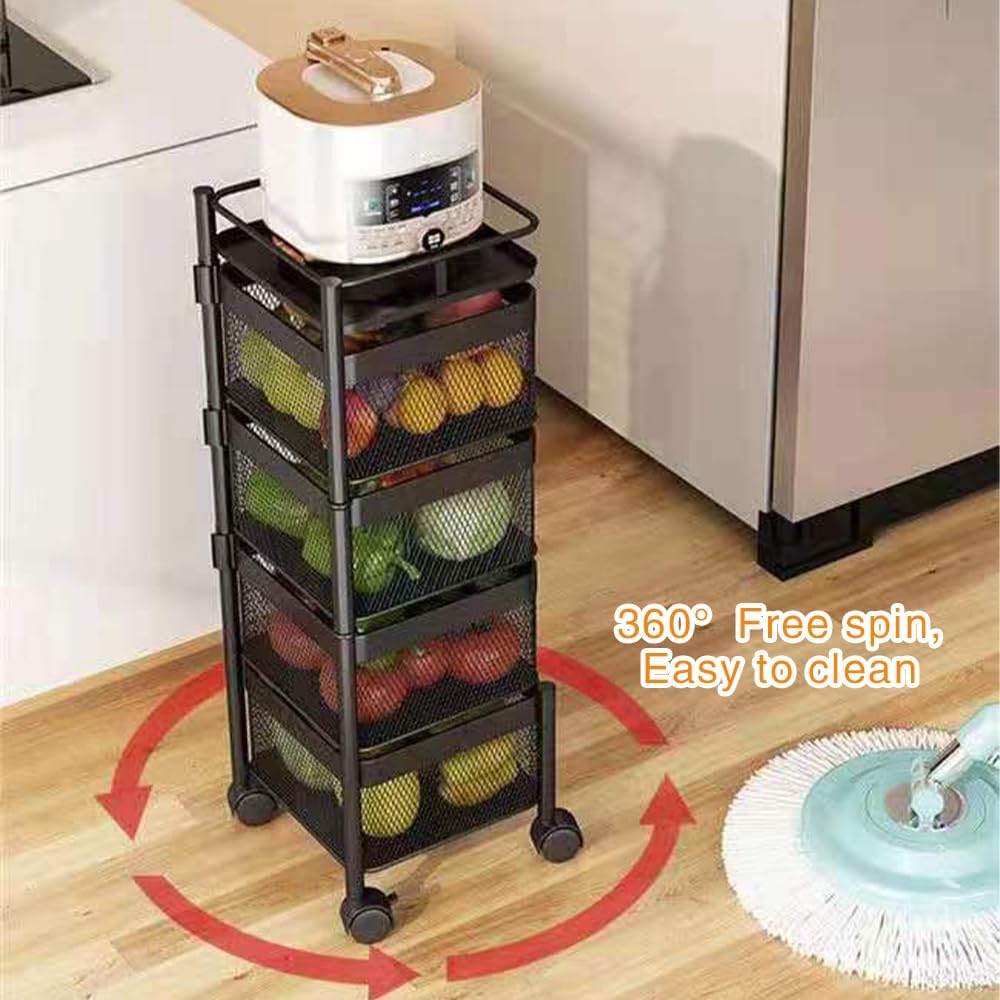 5 - Tier Rolling Metal Vegetable and Fruit Basket Cart Stand for Kitchen & Storage - Black - Home & Garden > Kitchenware > Food Storage - Rivercity House & Home Co. (ABN 18 642 972 209) - Affordable Modern Furniture Australia