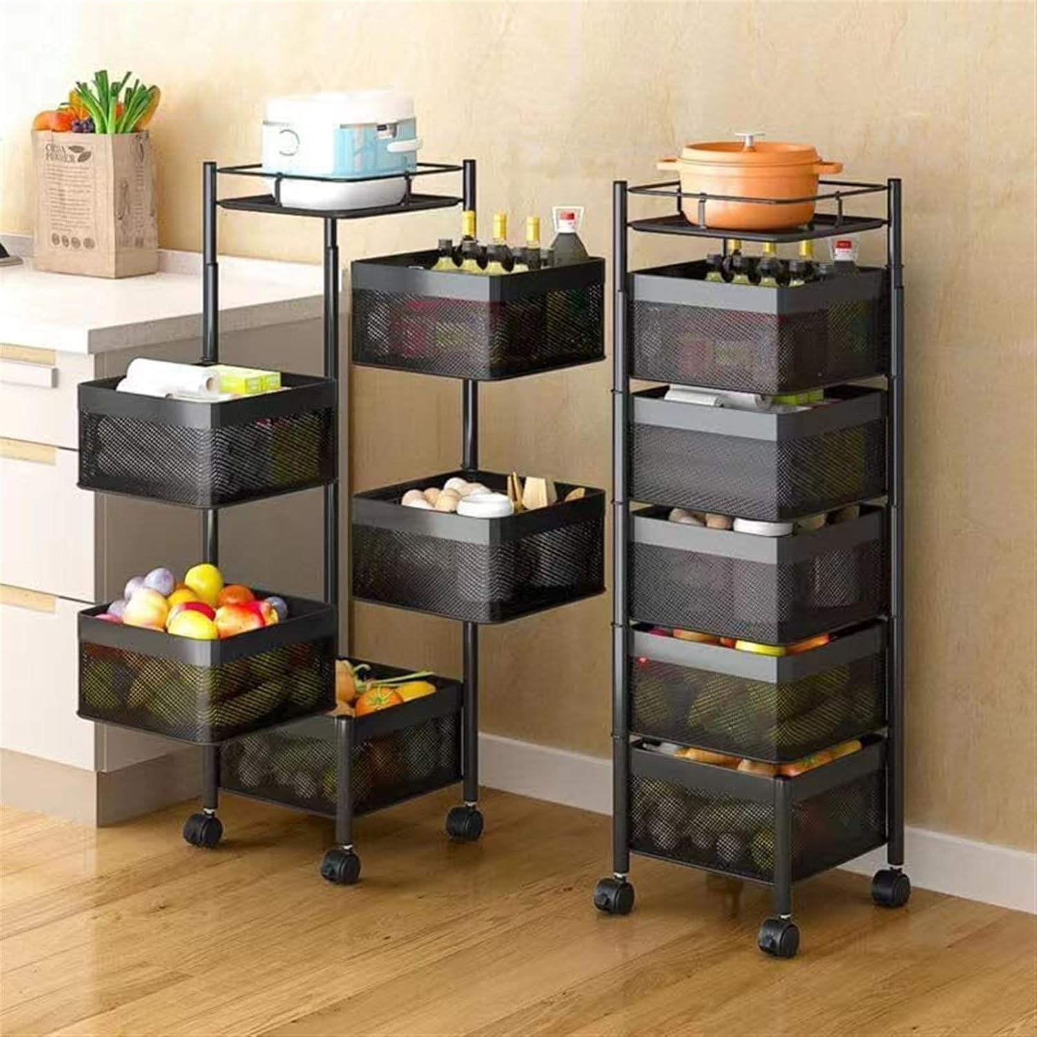 5 - Tier Rolling Metal Vegetable and Fruit Basket Cart Stand for Kitchen & Storage - Black - Home & Garden > Kitchenware > Food Storage - Rivercity House & Home Co. (ABN 18 642 972 209) - Affordable Modern Furniture Australia
