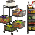 5-Tier Rolling Metal Vegetable and Fruit Basket Cart Stand for Kitchen & Storage - Black