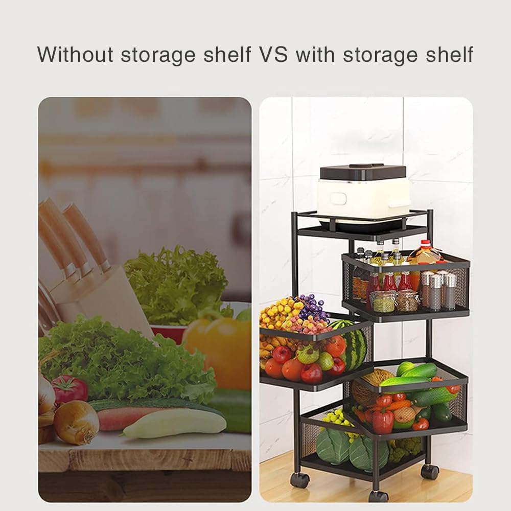 5 - Tier Rolling Metal Vegetable and Fruit Basket Cart Stand for Kitchen & Storage - Black - Home & Garden > Kitchenware > Food Storage - Rivercity House & Home Co. (ABN 18 642 972 209) - Affordable Modern Furniture Australia