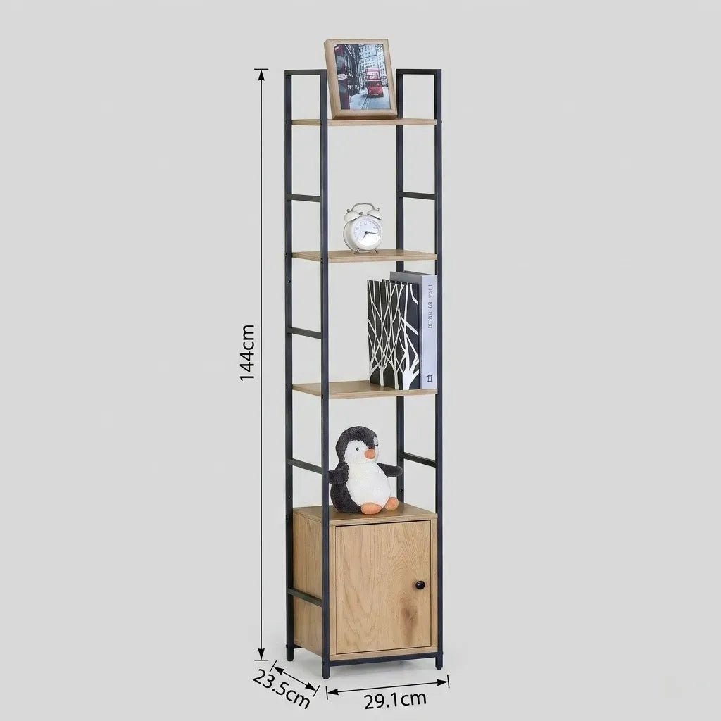 5 Tier Rustic Steel and MDF Bookshelf with Cabinet - Brown - Furniture > Living Room > Bookcases & Shelves - Rivercity House & Home Co. (ABN 18 642 972 209) - Affordable Modern Furniture Australia
