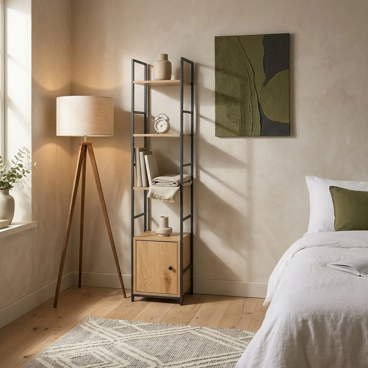 5 Tier Rustic Steel and MDF Bookshelf with Cabinet - Brown - Furniture > Living Room > Bookcases & Shelves - Rivercity House & Home Co. (ABN 18 642 972 209) - Affordable Modern Furniture Australia