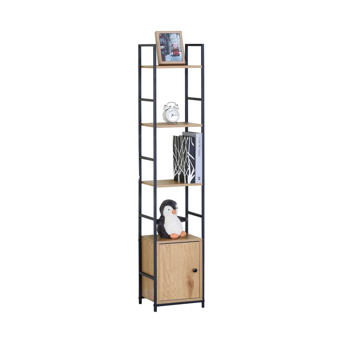 5 Tier Rustic Steel and MDF Bookshelf with Cabinet - Brown - Furniture > Living Room > Bookcases & Shelves - Rivercity House & Home Co. (ABN 18 642 972 209) - Affordable Modern Furniture Australia