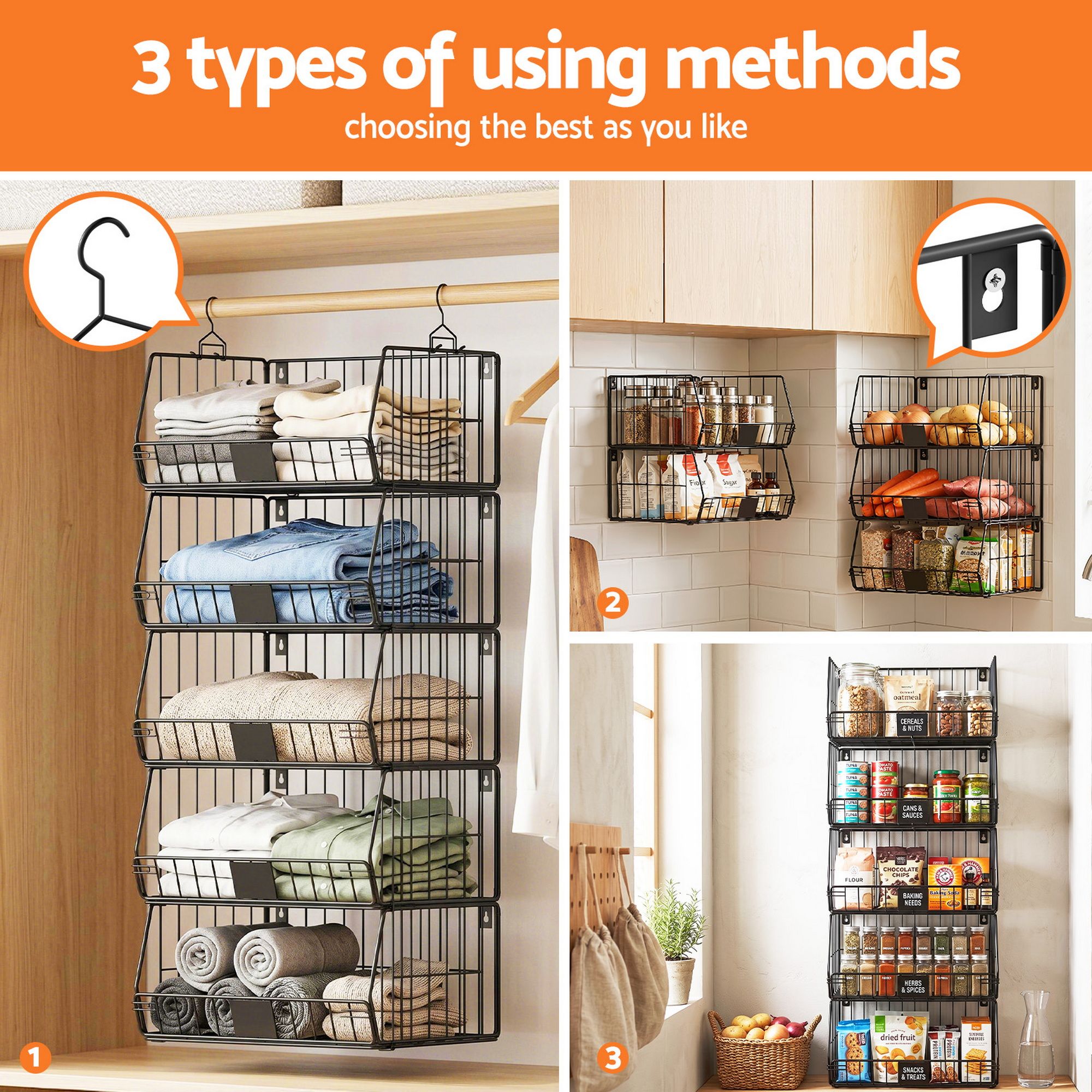 5 Tier Stackable Closet Organizers and Storage Closet Hanging Storage Organizer Shelves - Home & Garden > Storage > Clothing & Wardrobe Storage - Rivercity House & Home Co. (ABN 18 642 972 209) - Affordable Modern Furniture Australia