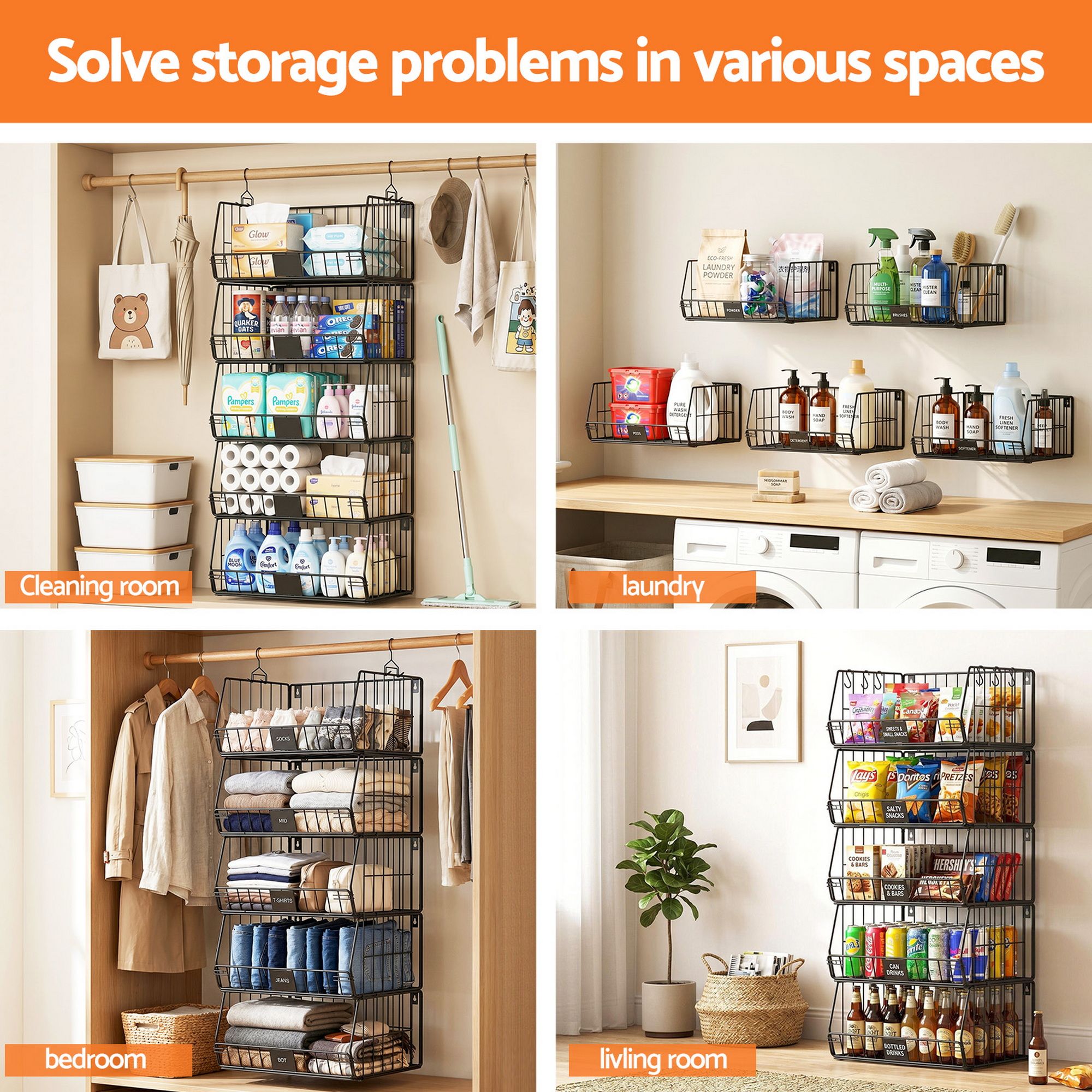 5 Tier Stackable Closet Organizers and Storage Closet Hanging Storage Organizer Shelves - Home & Garden > Storage > Clothing & Wardrobe Storage - Rivercity House & Home Co. (ABN 18 642 972 209) - Affordable Modern Furniture Australia