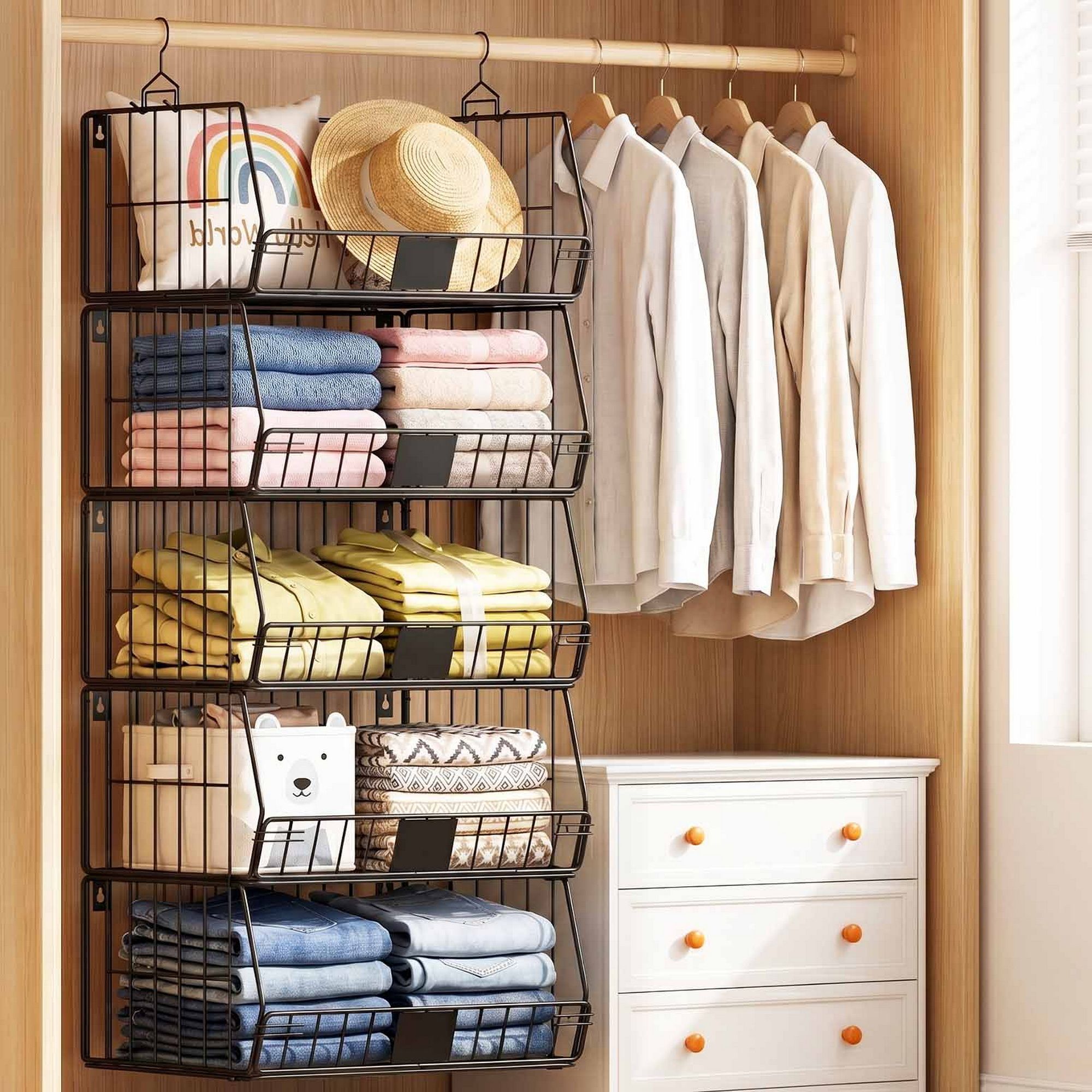 5 Tier Stackable Closet Organizers and Storage Closet Hanging Storage Organizer Shelves - Home & Garden > Storage > Clothing & Wardrobe Storage - Rivercity House & Home Co. (ABN 18 642 972 209) - Affordable Modern Furniture Australia