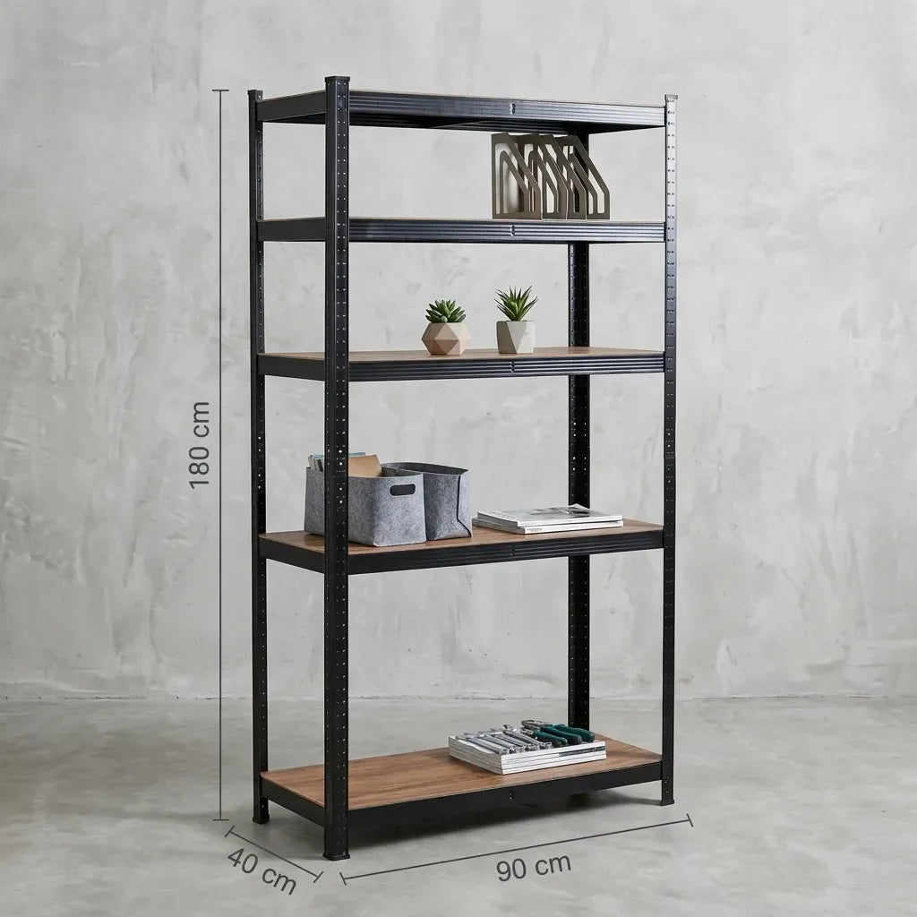 5 Tier Steel Shelving Unit Garage Storage Shelf 180cm - Black - Tools > Tools Storage > Wall Storage Racks - Rivercity House & Home Co. (ABN 18 642 972 209) - Affordable Modern Furniture Australia